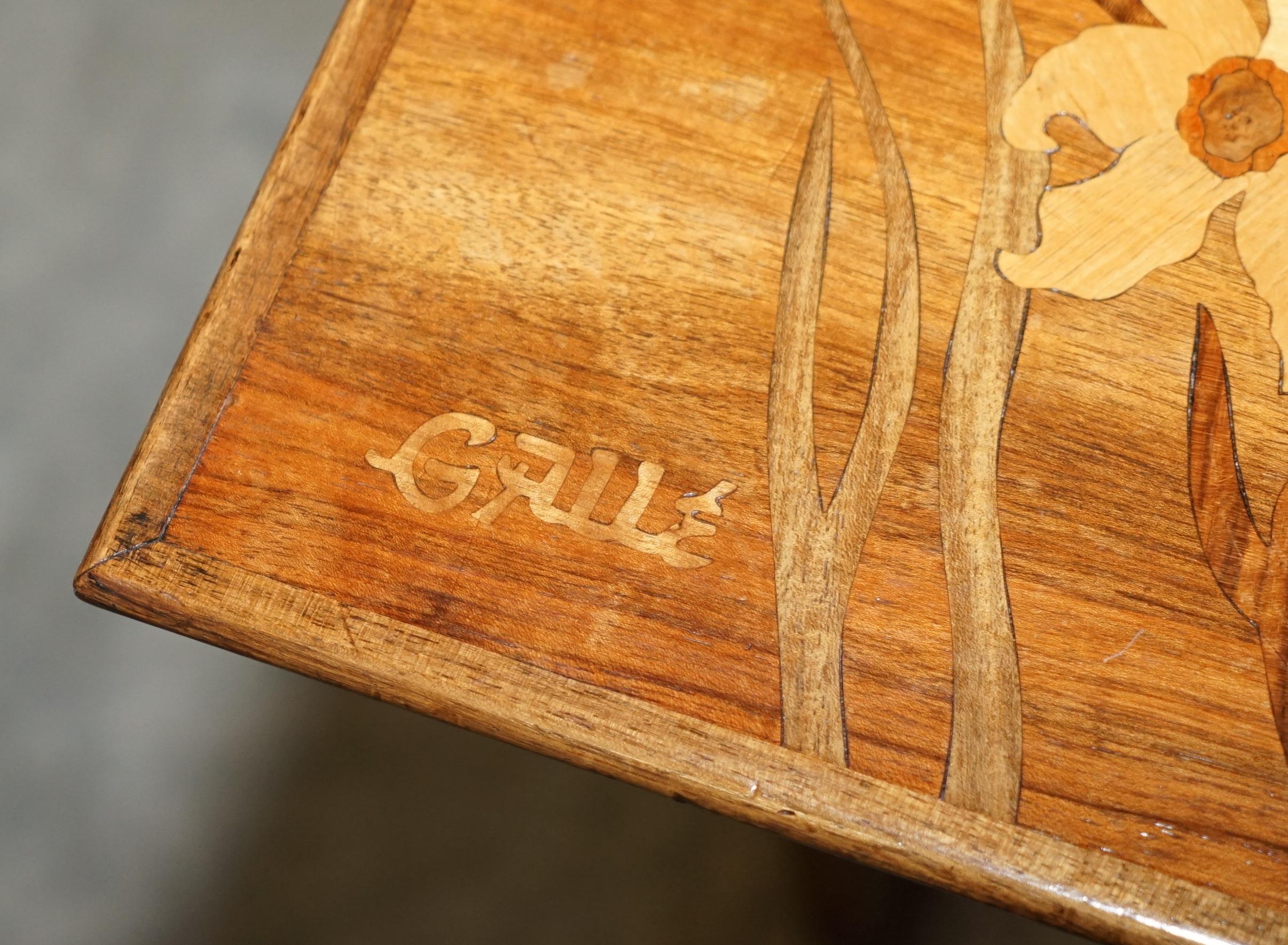 Rare Nest of Four Emile Galle Specimen Wood Tables Art Nouveau Cats Burr Walnut 3