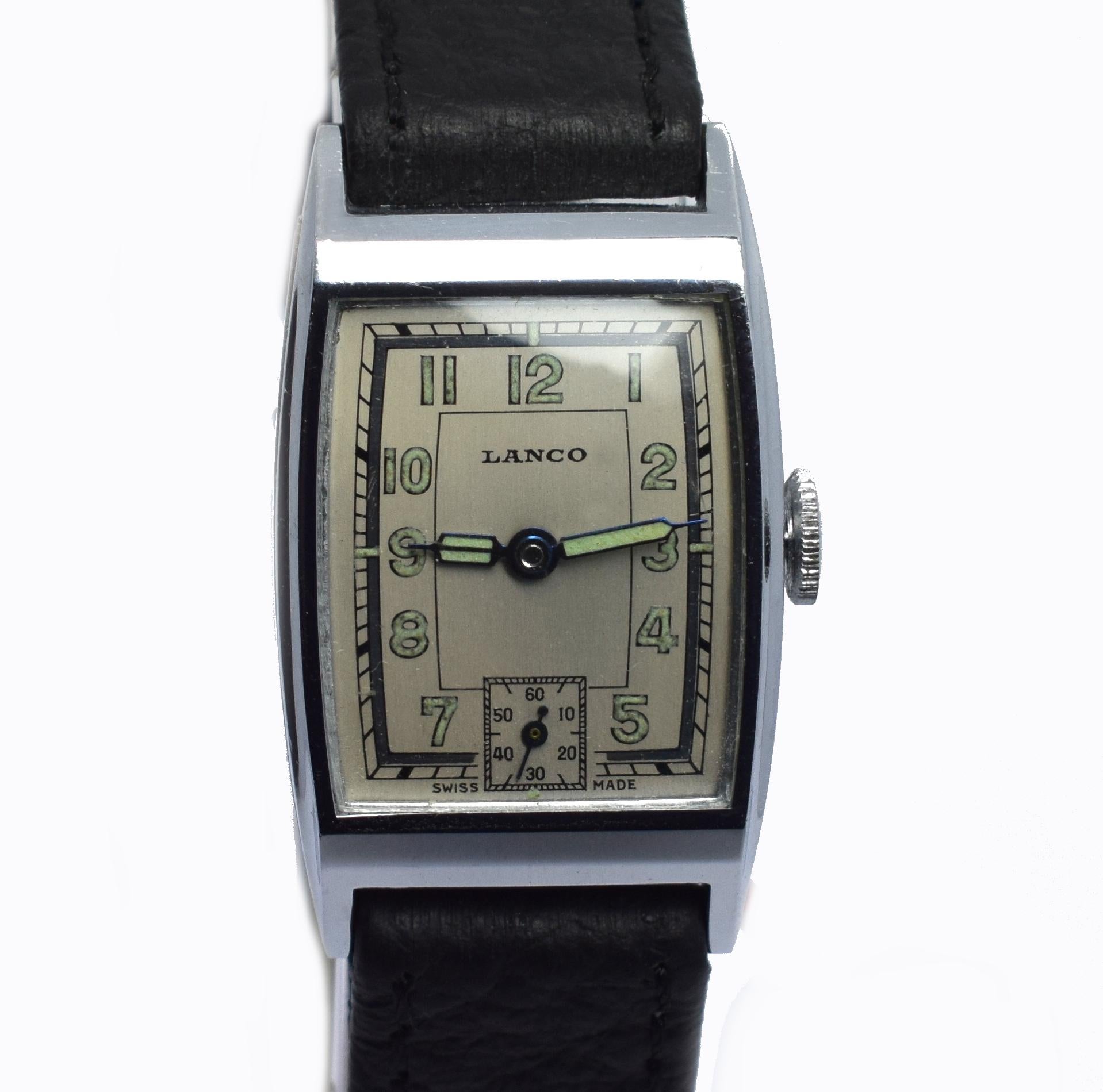 Rare Never Worn, Art Deco Swiss Tank Gentleman's Wristwatch, circa 1930 6
