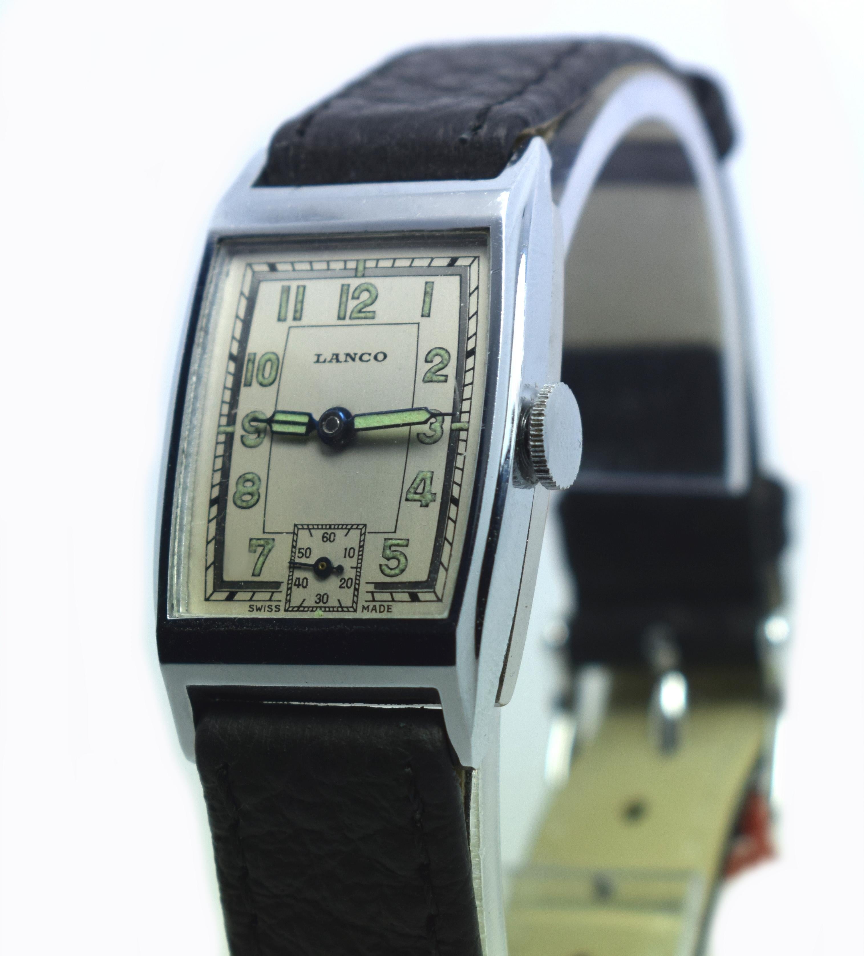 Rare Never Worn, Art Deco Swiss Tank Gentleman's Wristwatch, circa 1930 7