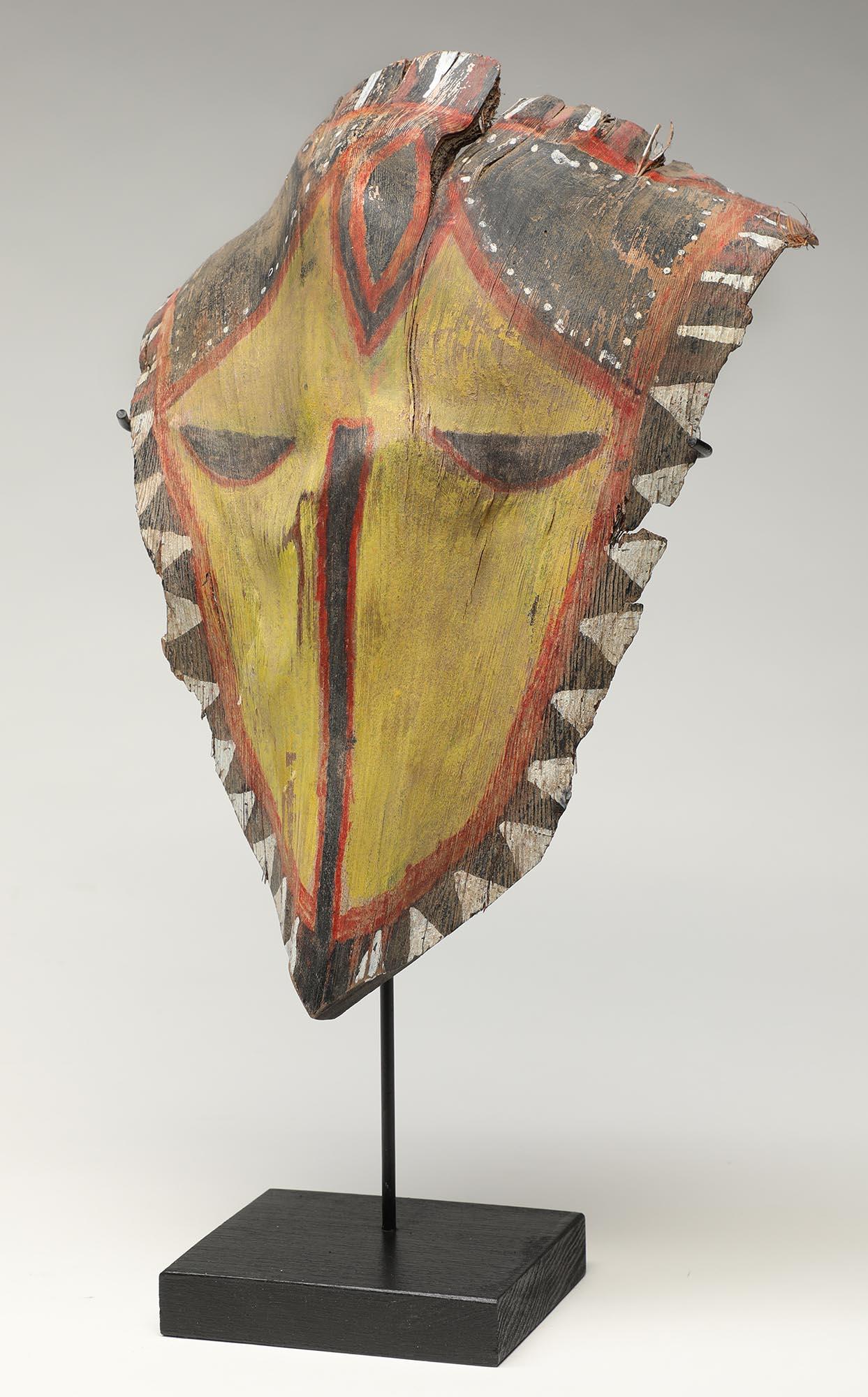 Tribal Rare New Guinea Maprik Painted Mask on Palm Frond, Geometric Design