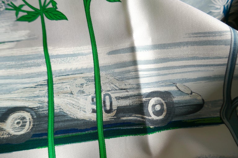 Rare New Hermes 100% Silk Scarf “Les Bolides” by Rena Dumas at