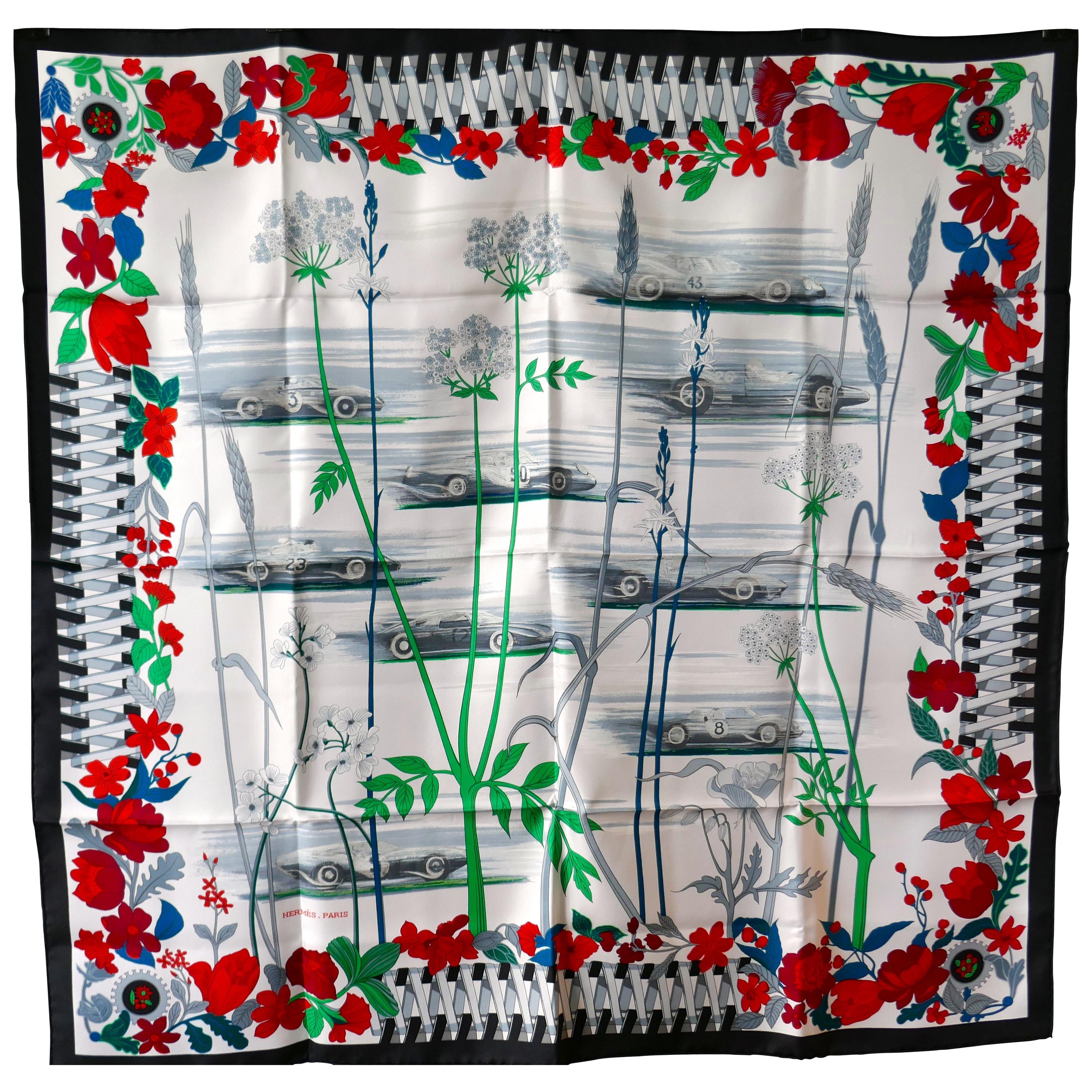 Rare New Hermes 100% Silk Scarf “Les Bolides” by Rena Dumas