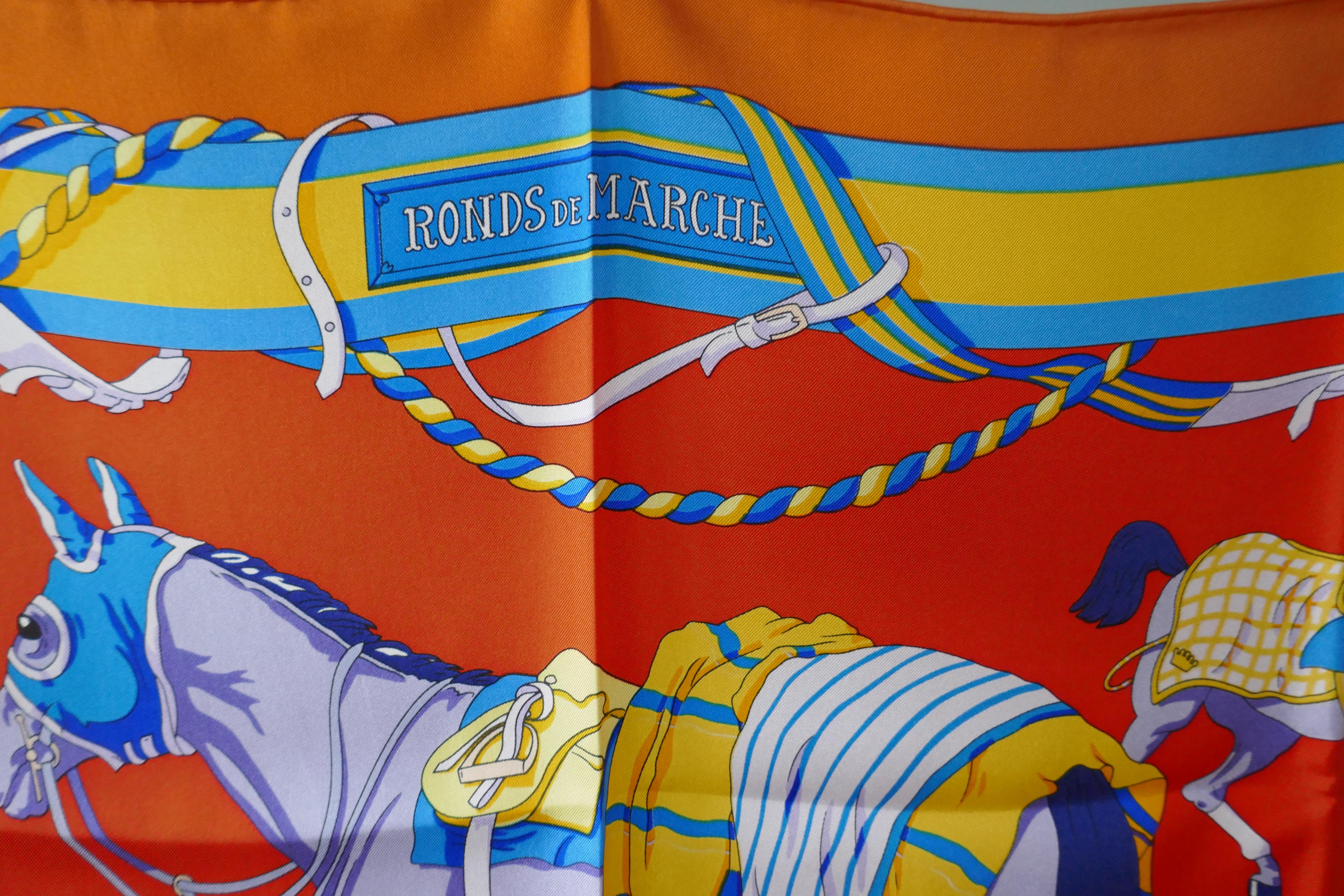 Rare New Hermes 100% Silk Scarf “Ronds de Marche” by Hubert de Watrigant For Sale 2