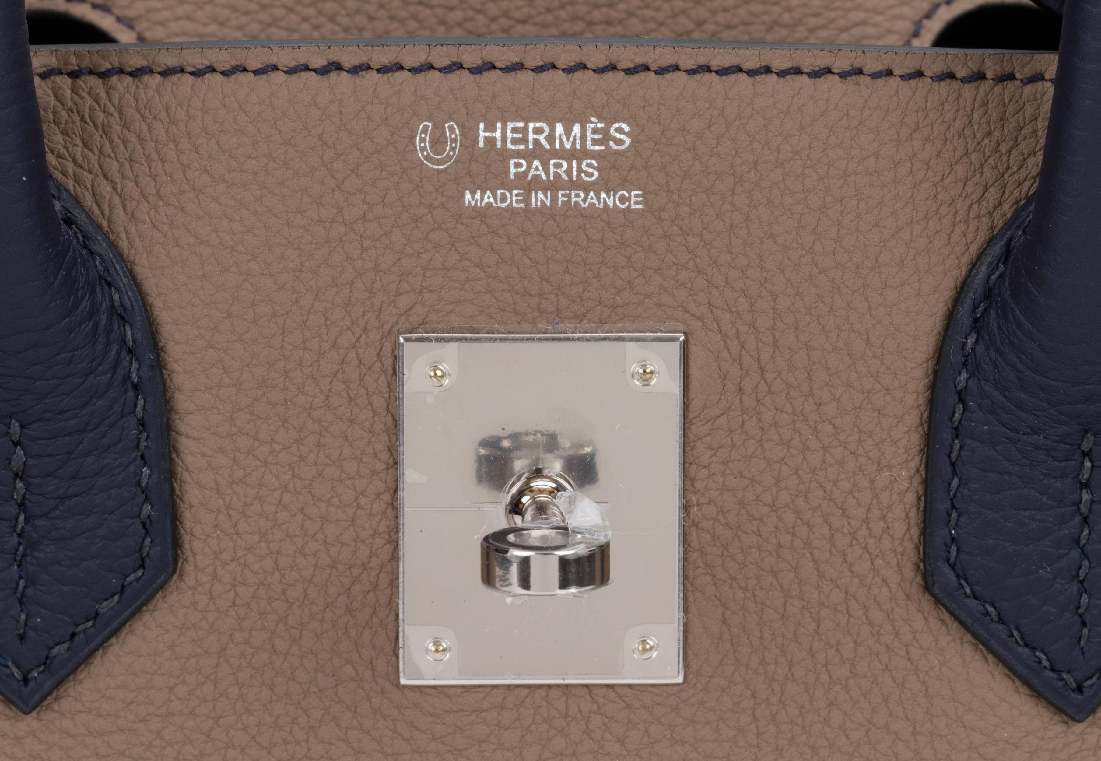 Rare New Hermes Birkin 30 Bicolor HSS Etoupe Blue Bag 2