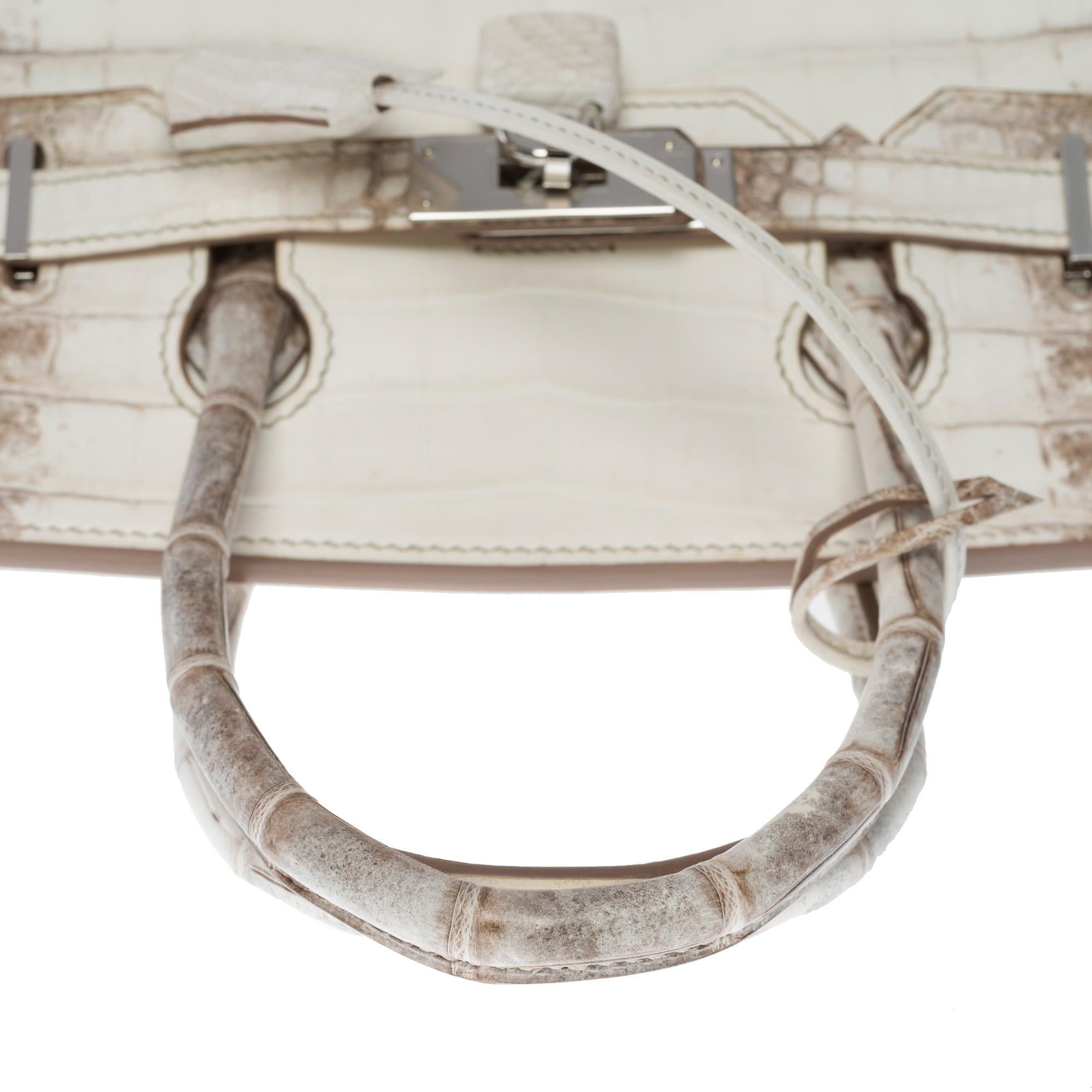 Rare New Hermès Birkin 30 Himalaya handbag in white Nile Crocodile leather, SHW 3