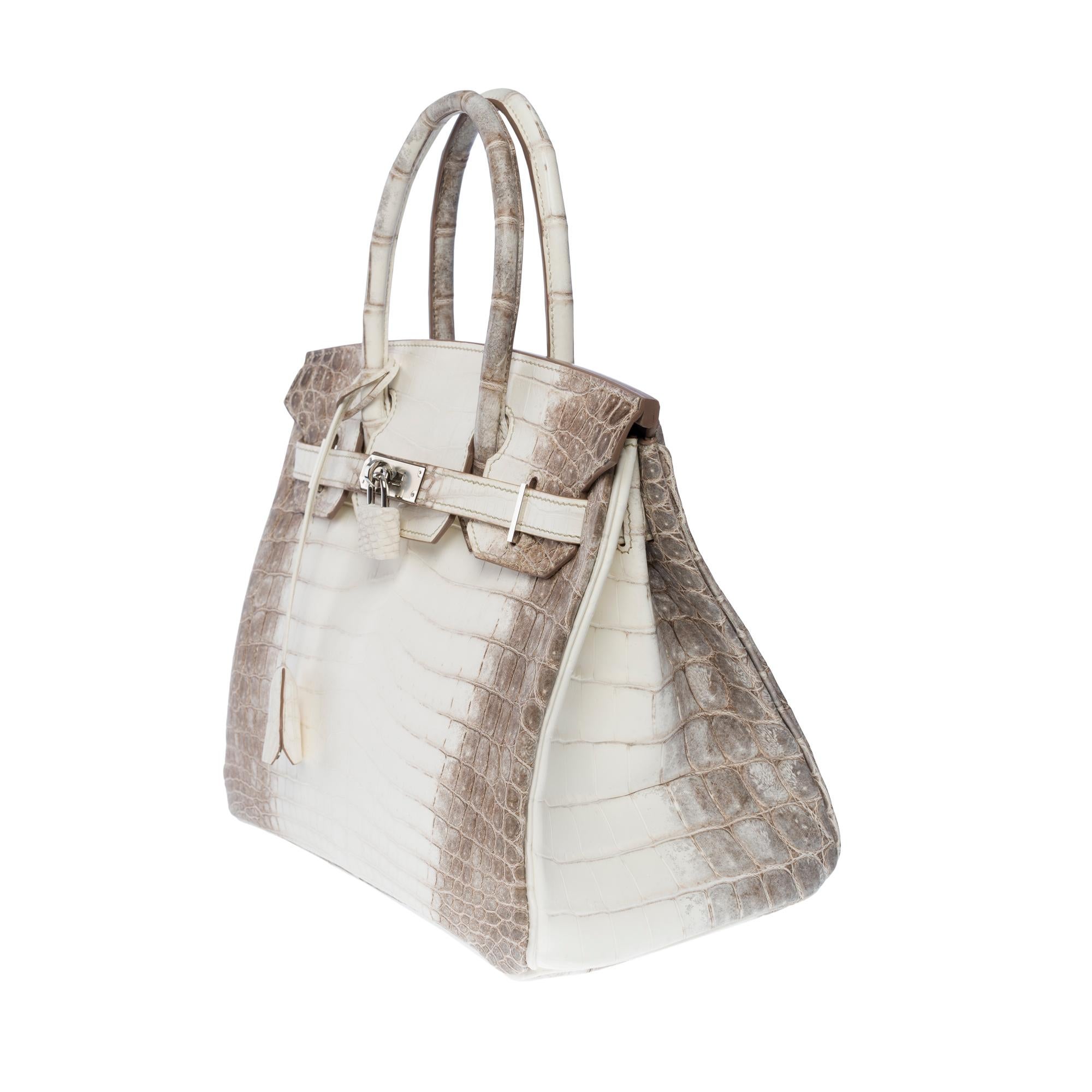 Seltene neue Hermès Birkin 30 Himalaya Handtasche in weißem Nilkrokodilleder, SHW Damen