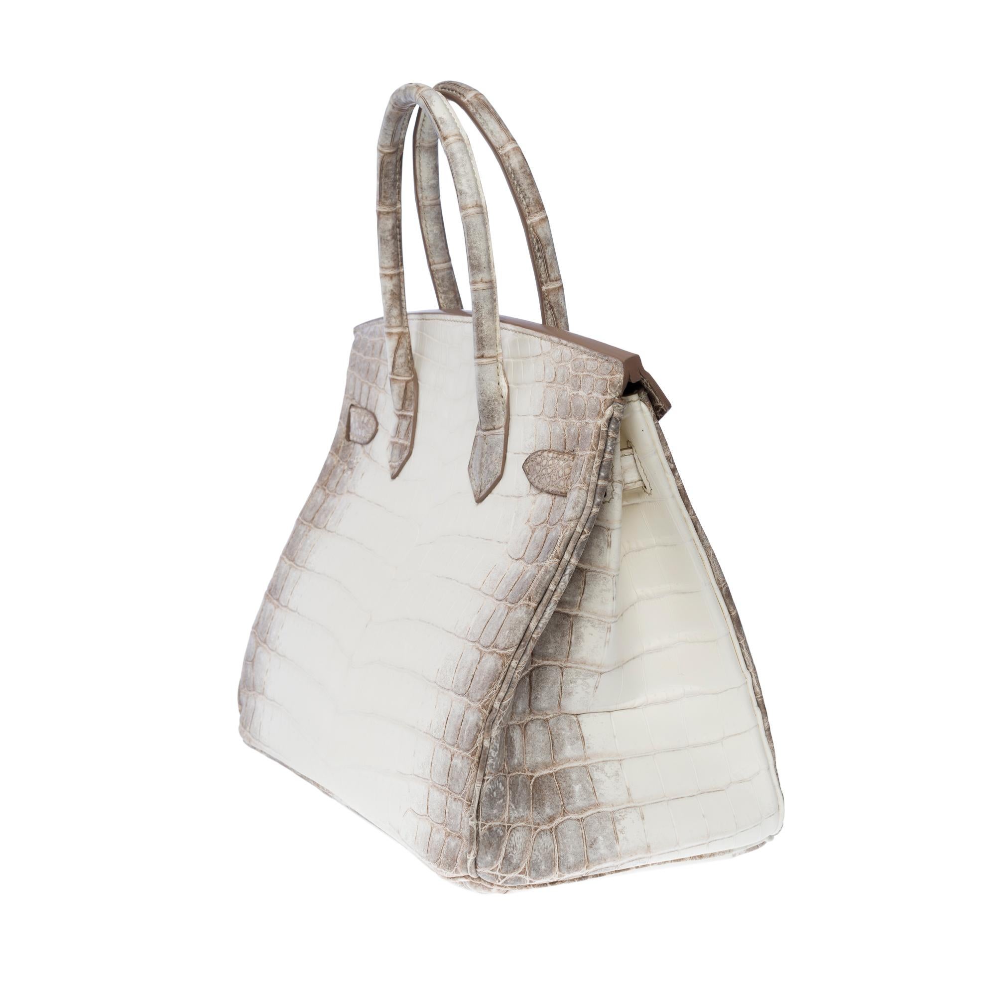 Seltene neue Hermès Birkin 30 Himalaya Handtasche in weißem Nilkrokodilleder, SHW 1