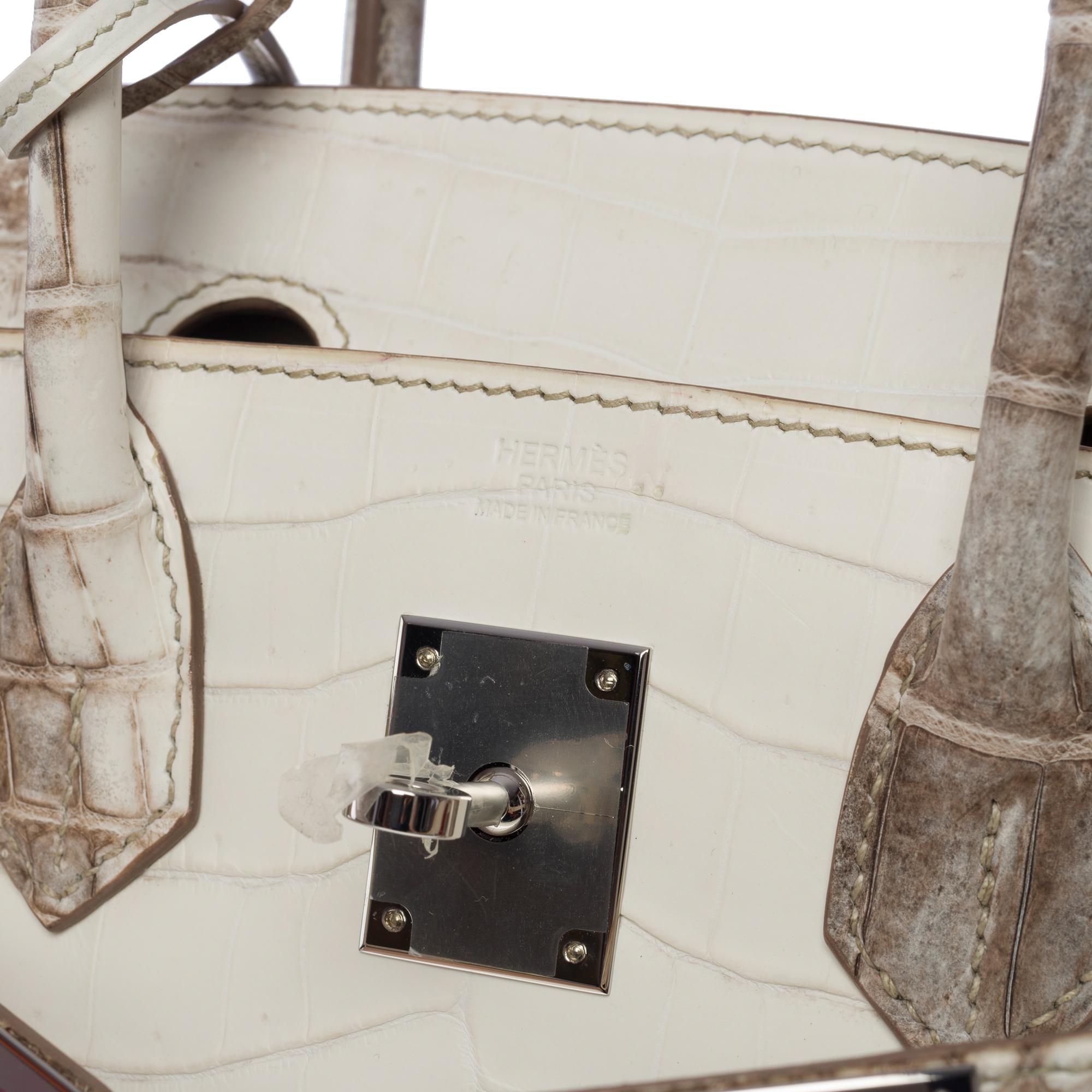 Seltene neue Hermès Birkin 30 Himalaya Handtasche in weißem Nilkrokodilleder, SHW 2