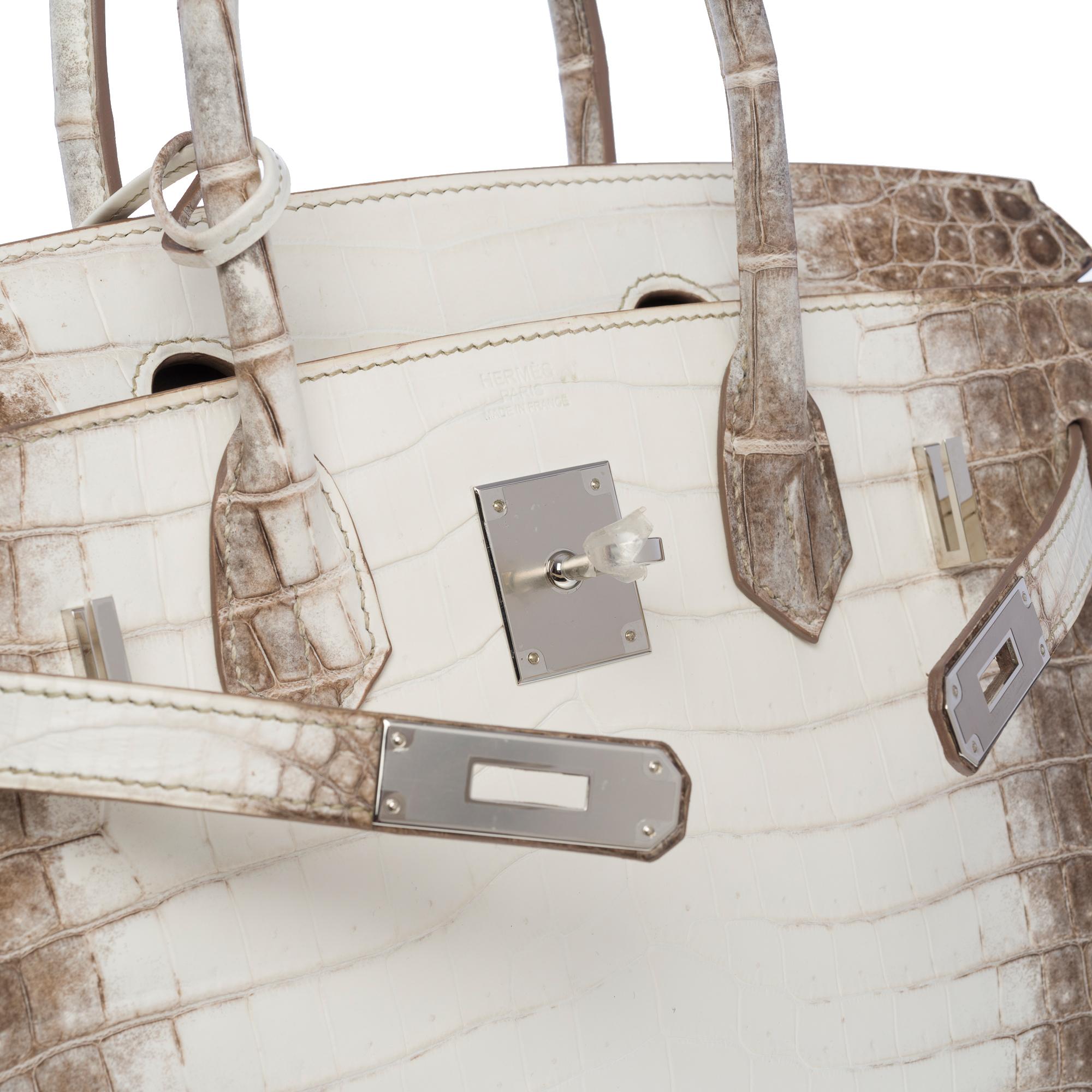 Seltene neue Hermès Birkin 30 Himalaya Handtasche in weißem Nilkrokodilleder, SHW 3
