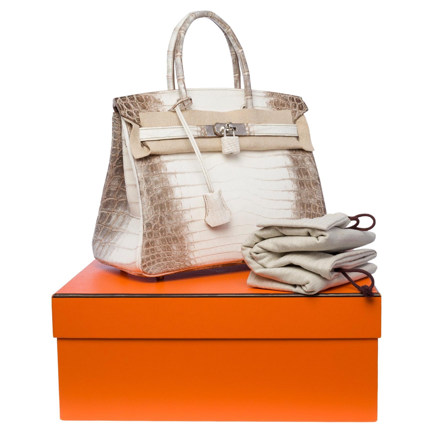 Rare New Hermès Birkin 30 Himalaya handbag in white Nile Crocodile leather, SHW