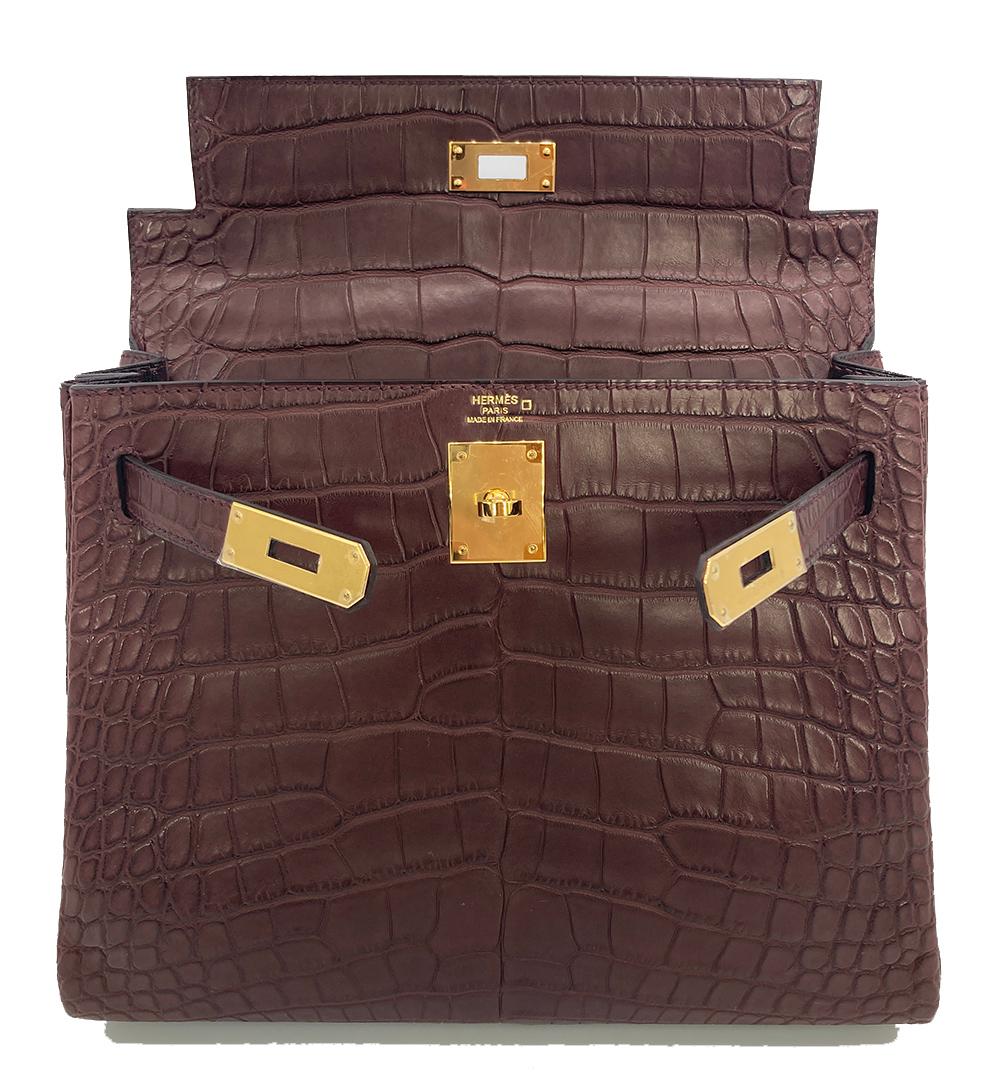 NEW Hermès Kelly 28 Bordeaux Matte Alligator Gold Hardware GHW RARE For Sale 7