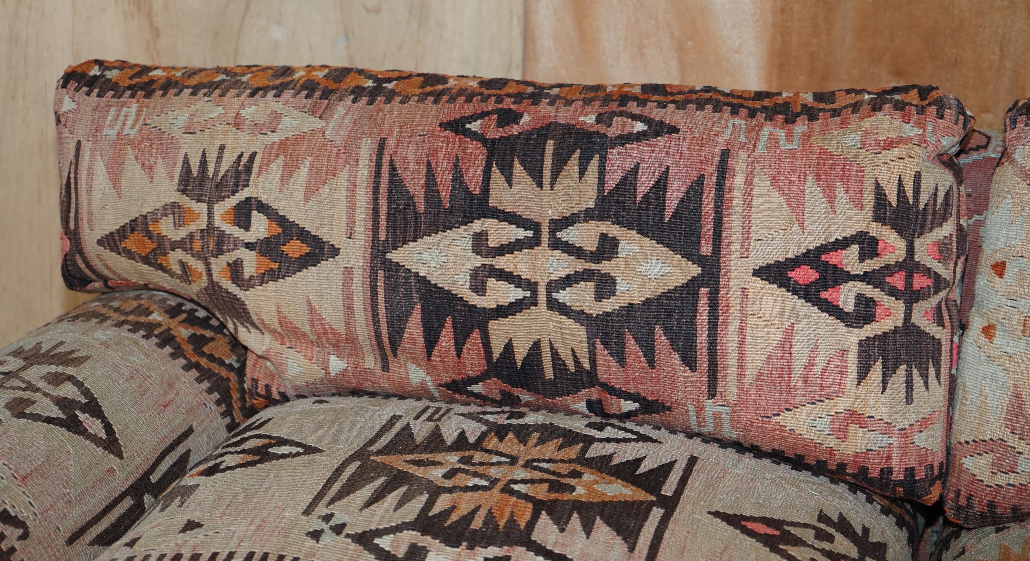English Rare New Old Stock George Smith Bulster Arm Kilim Upholstered Sofa Part of Suite