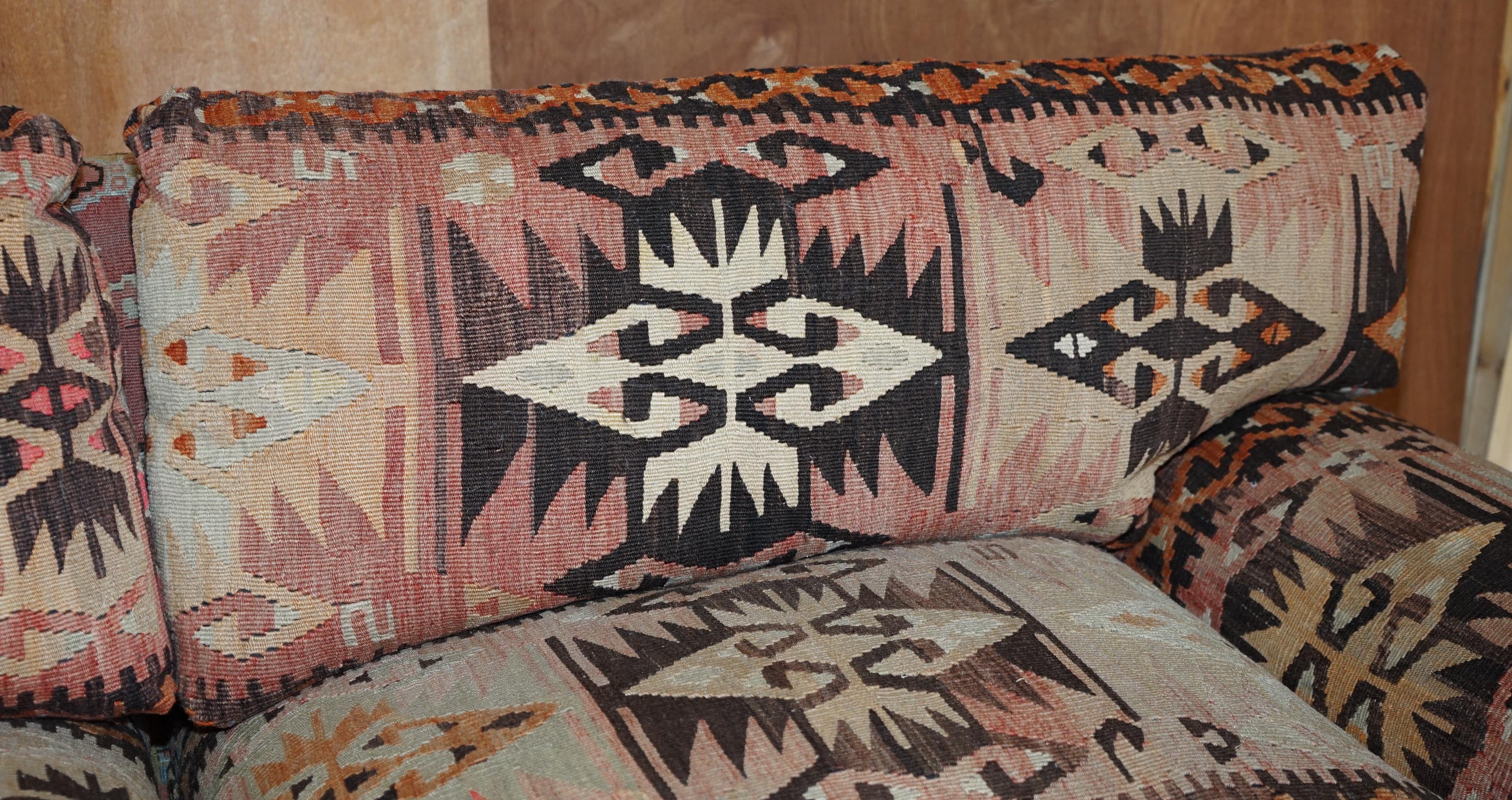 Hand-Crafted Rare New Old Stock George Smith Bulster Arm Kilim Upholstered Sofa Part of Suite