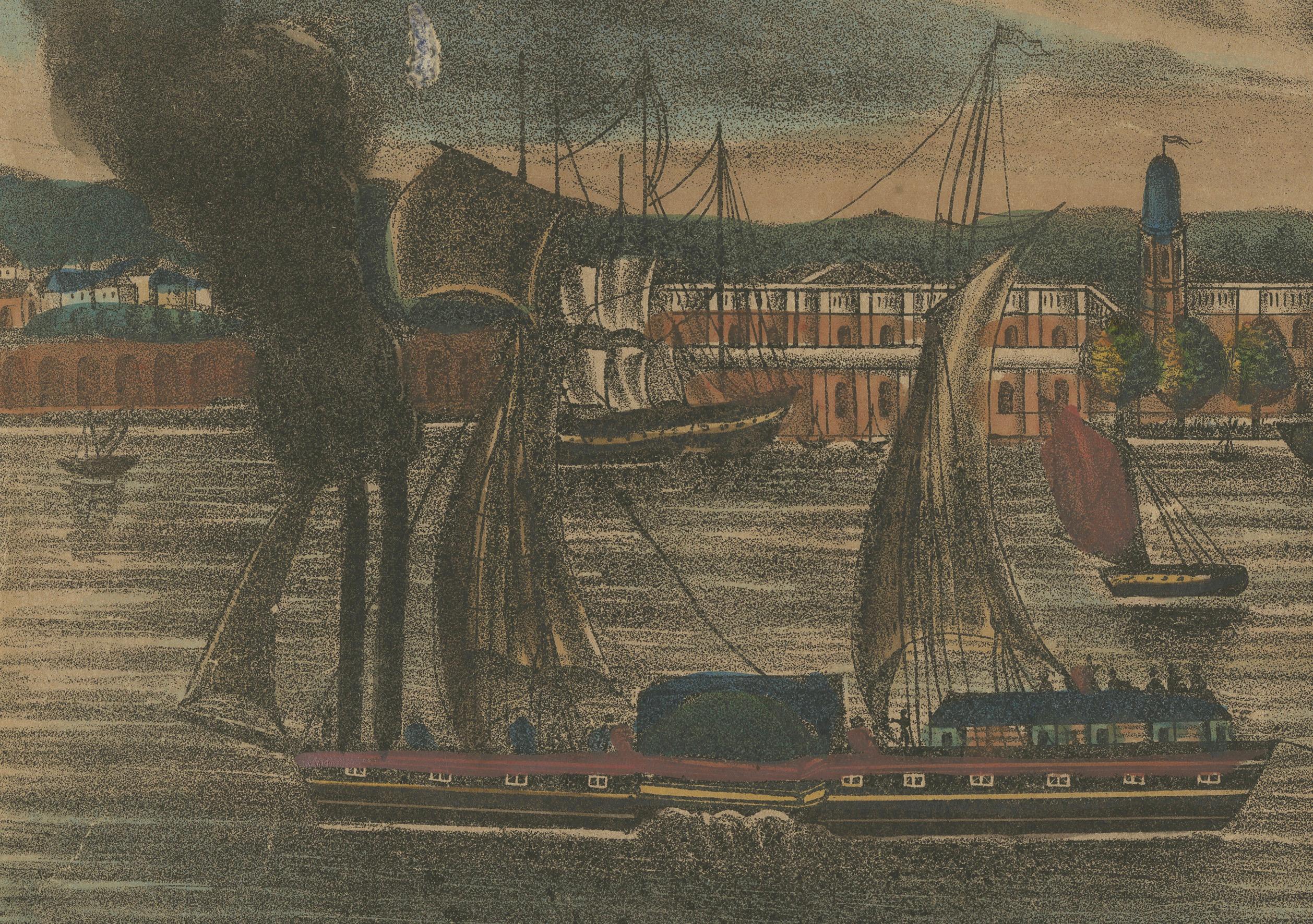 Gravé Rare New Orleans View - Antique Dutch Lithograph of Nieuw-Orleans, c.1830 en vente