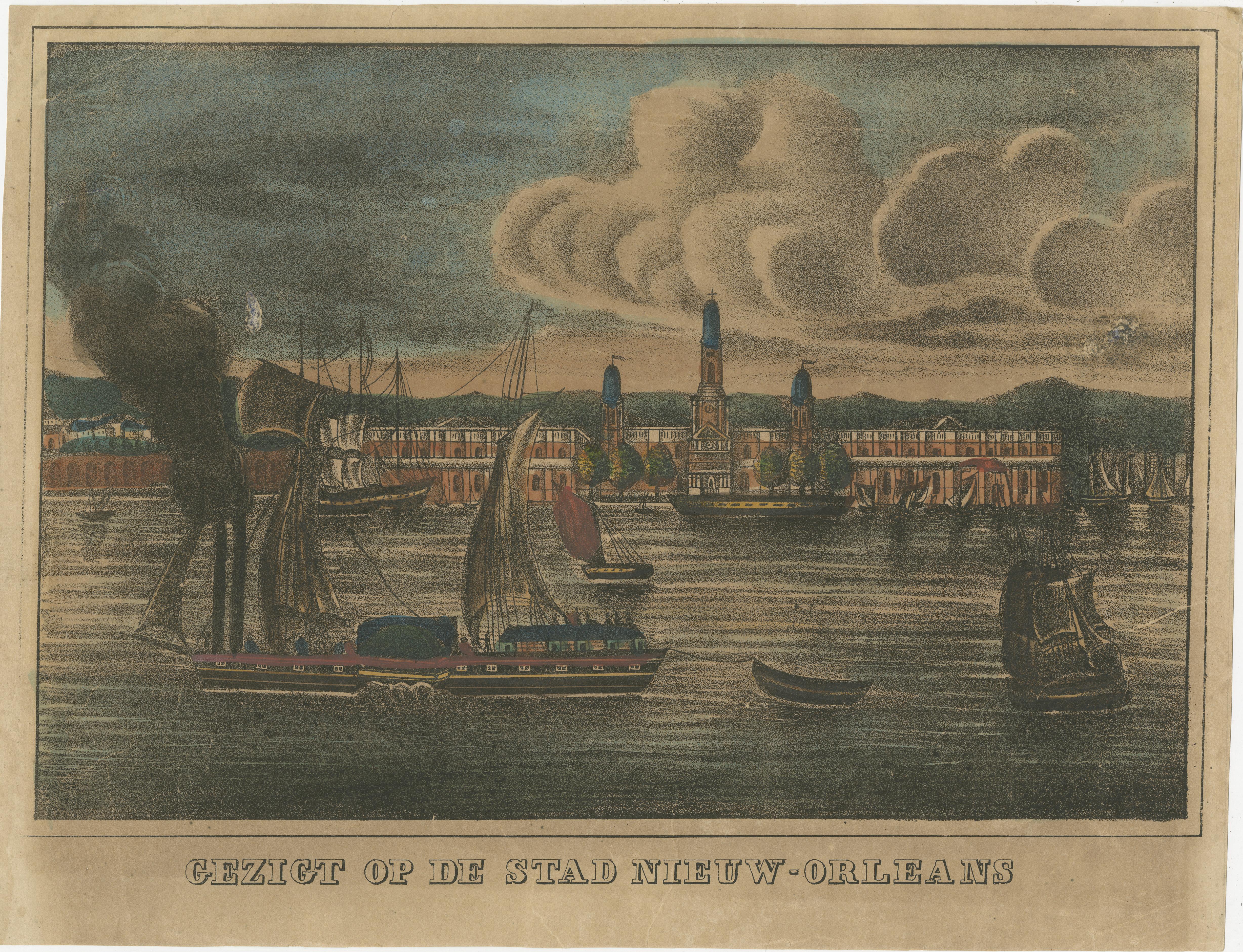 XIXe siècle Rare New Orleans View - Antique Dutch Lithograph of Nieuw-Orleans, c.1830 en vente