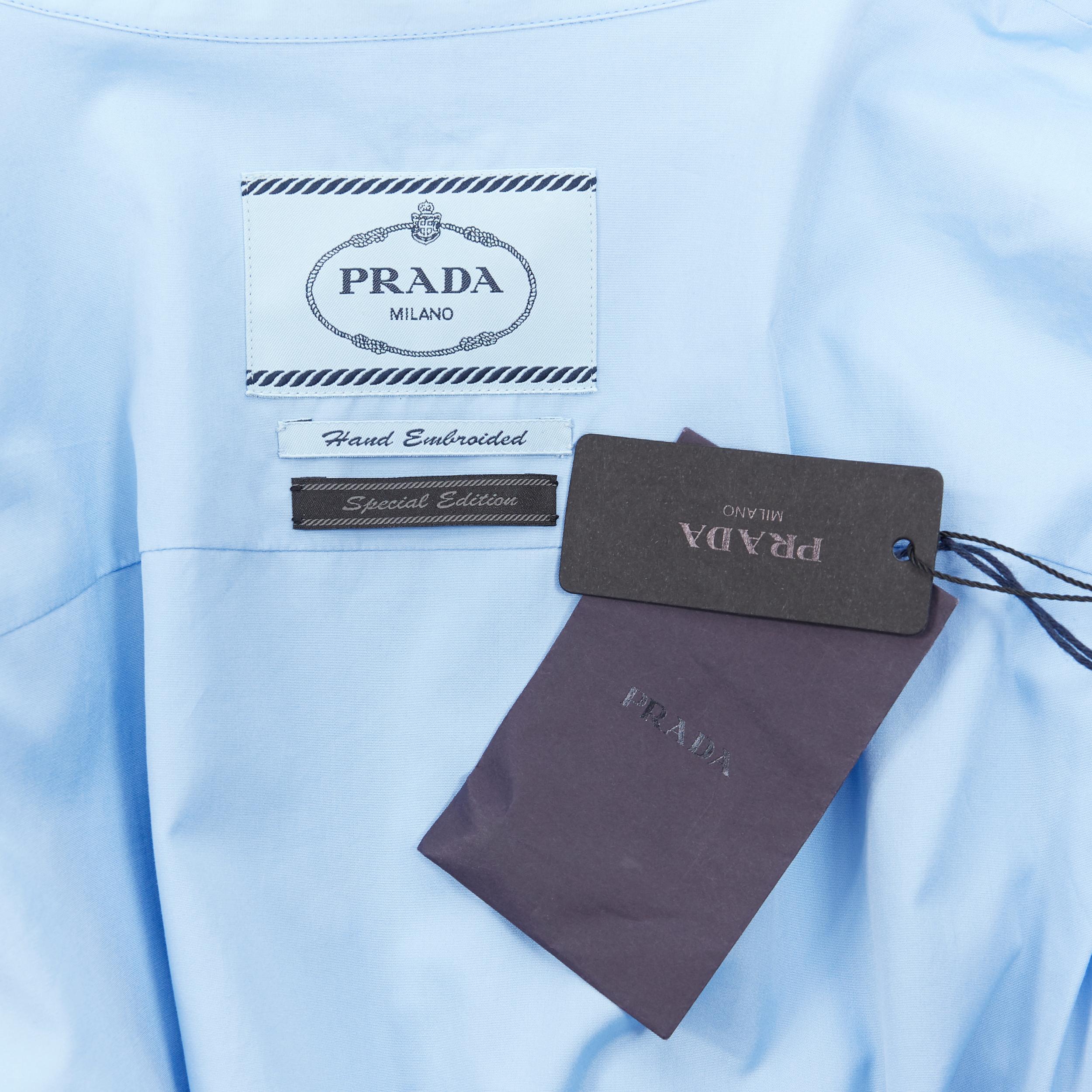 raro nuevo PRADA 2019 Pasarela azul cristal adornado con cuentas militar boxy camisa M 5