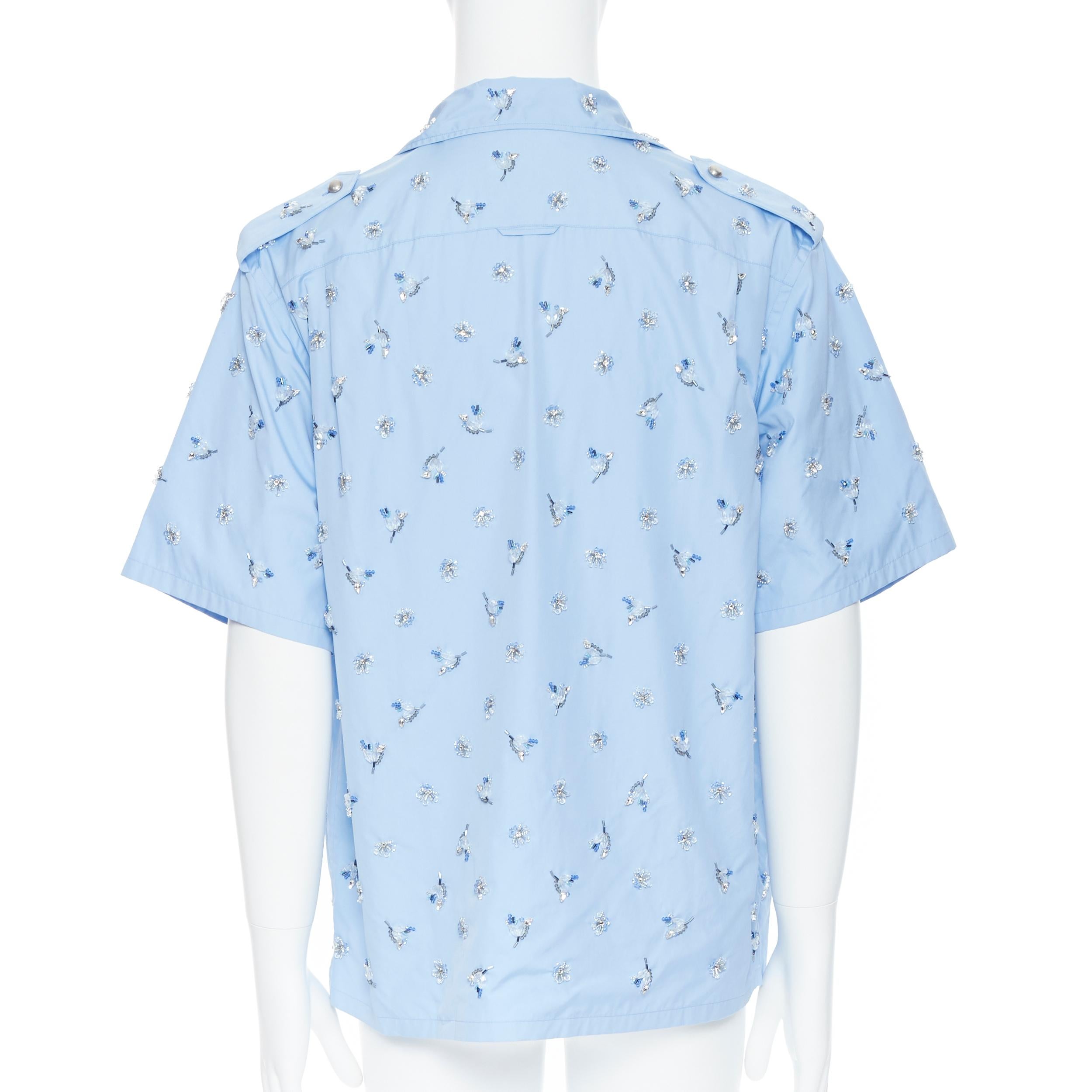 raro nuevo PRADA 2019 Pasarela azul cristal adornado con cuentas militar boxy camisa M en Nuevo Estado en Hong Kong, NT