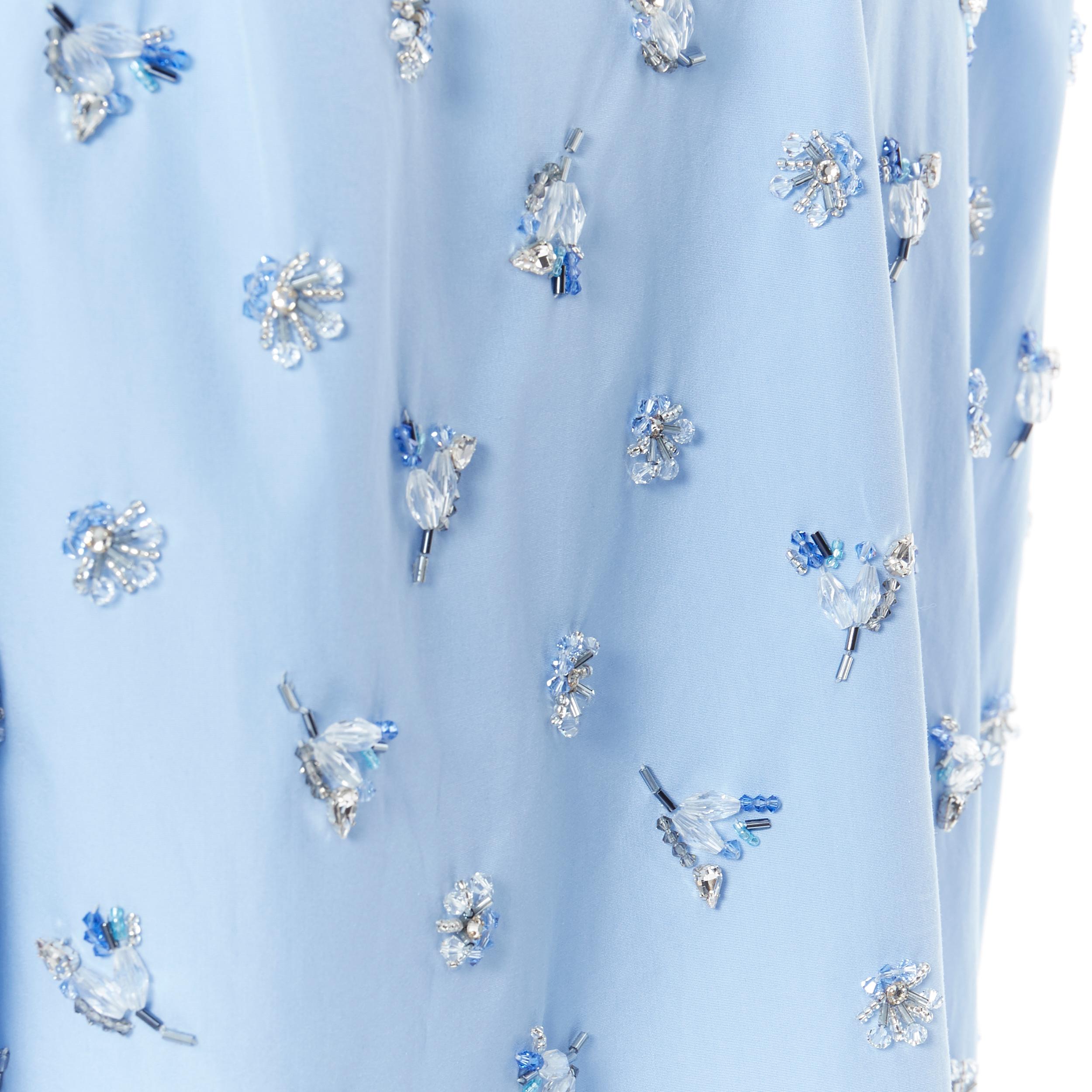 raro nuevo PRADA 2019 Pasarela azul cristal adornado con cuentas militar boxy camisa M 4