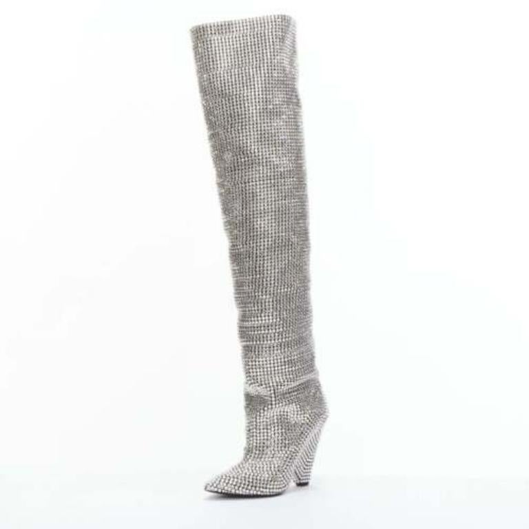 Bottes rares neuves SAINT LAURENT Runway Niki 105 incrustées de cristaux Swarovski EU36 Pour femmes en vente