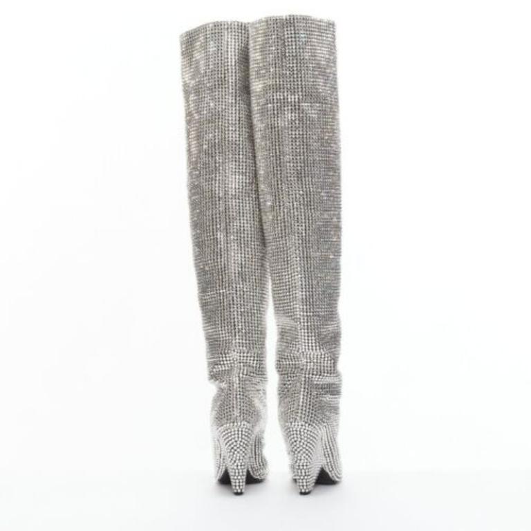 Bottes rares neuves SAINT LAURENT Runway Niki 105 incrustées de cristaux Swarovski EU36 en vente 1