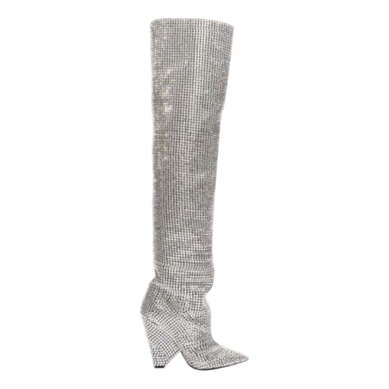 rare new SAINT LAURENT Runway Niki 105 Swarovski crystal encrusted boot EU36