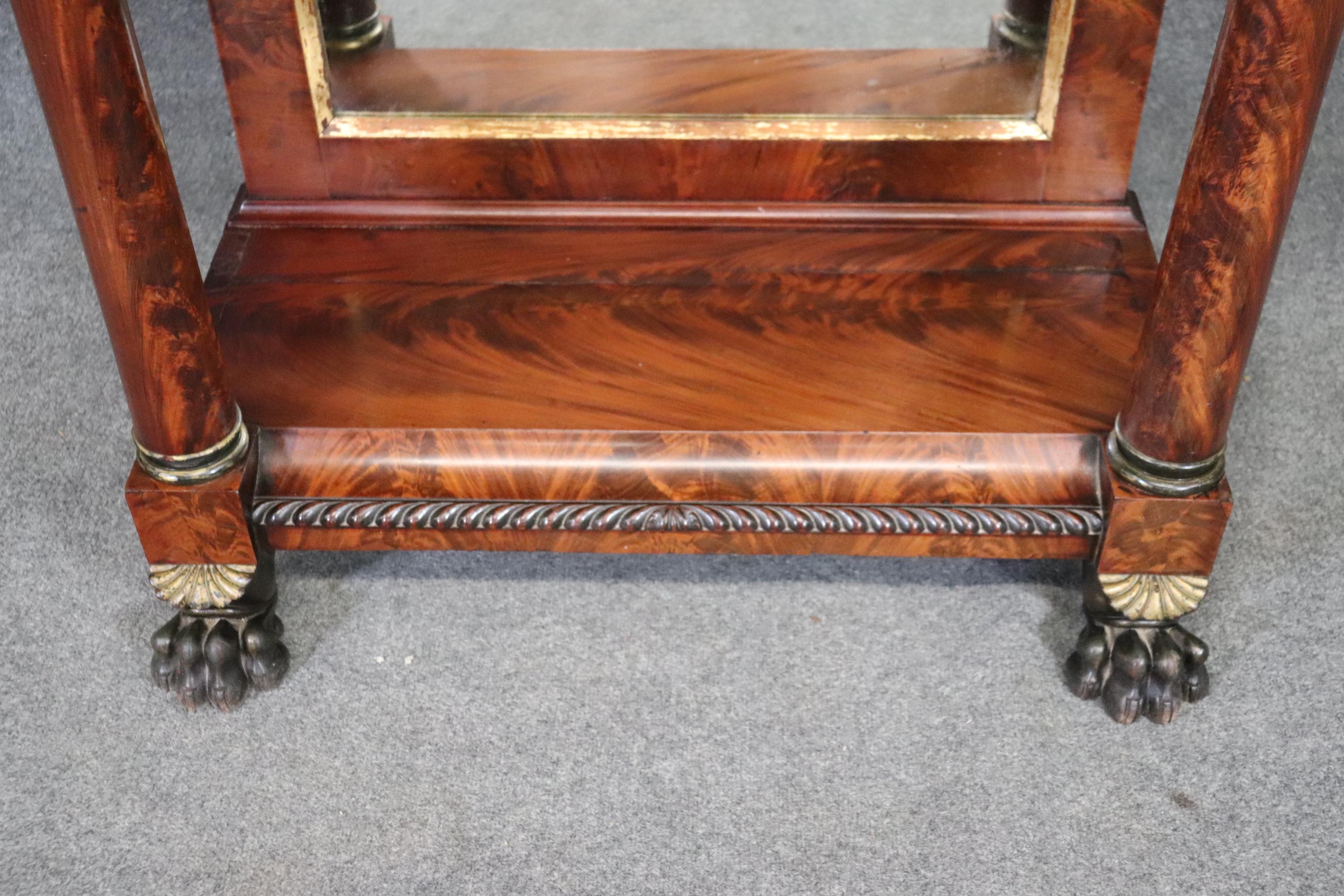 Rare New York or Philadelphia Flame Mahogany Marble Top Pier Console Table 4