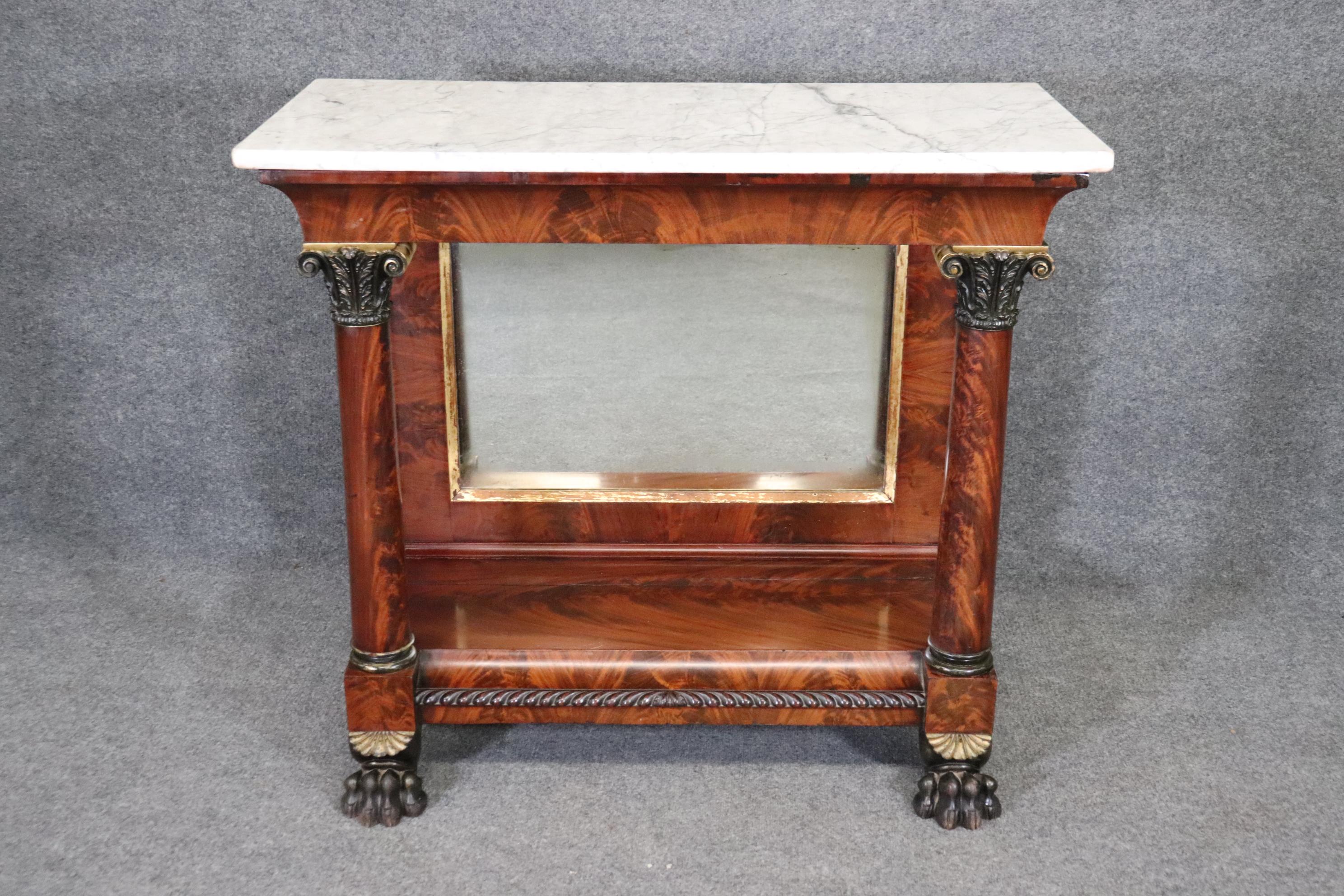 American Rare New York or Philadelphia Flame Mahogany Marble Top Pier Console Table