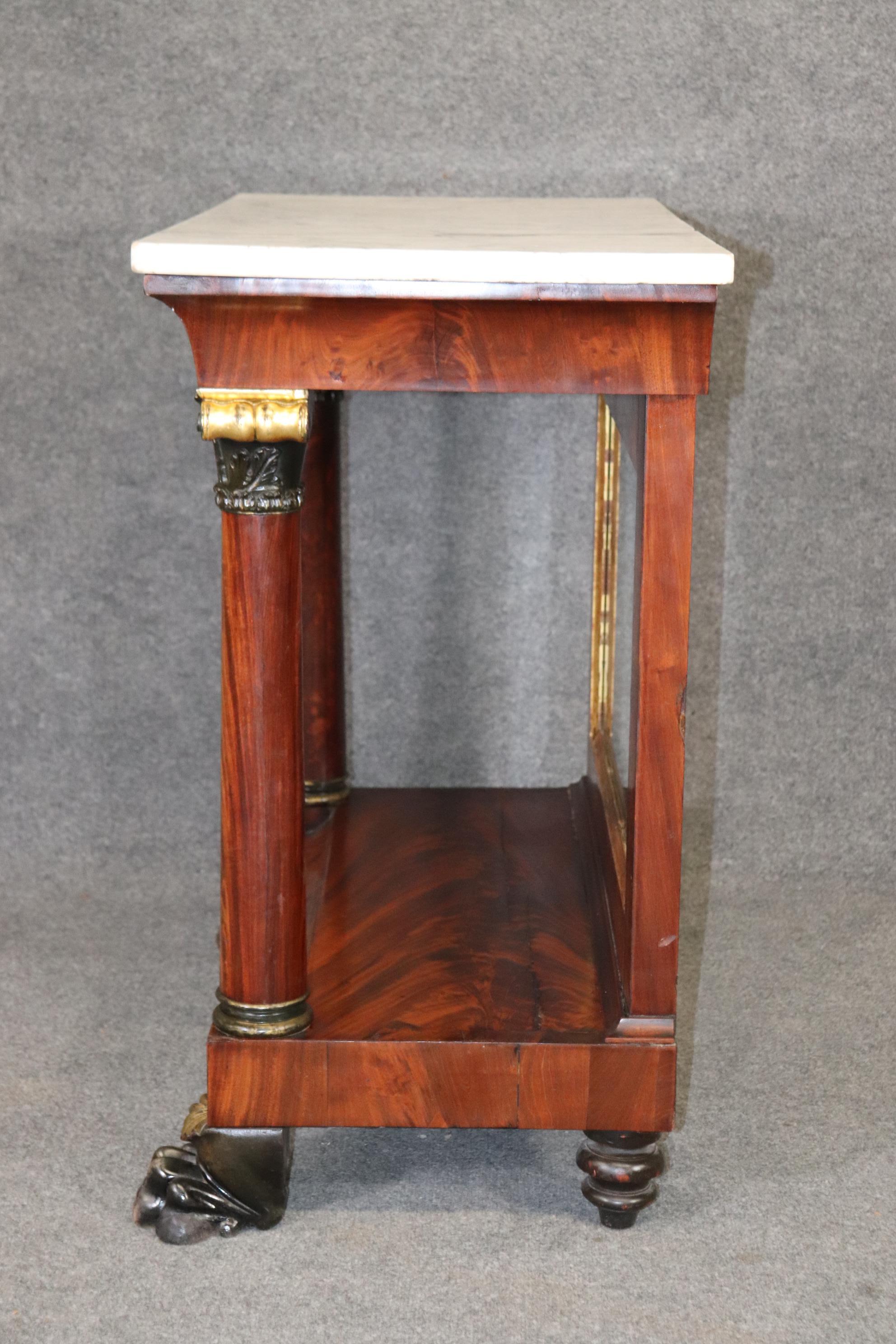 Mid-19th Century Rare New York or Philadelphia Flame Mahogany Marble Top Pier Console Table