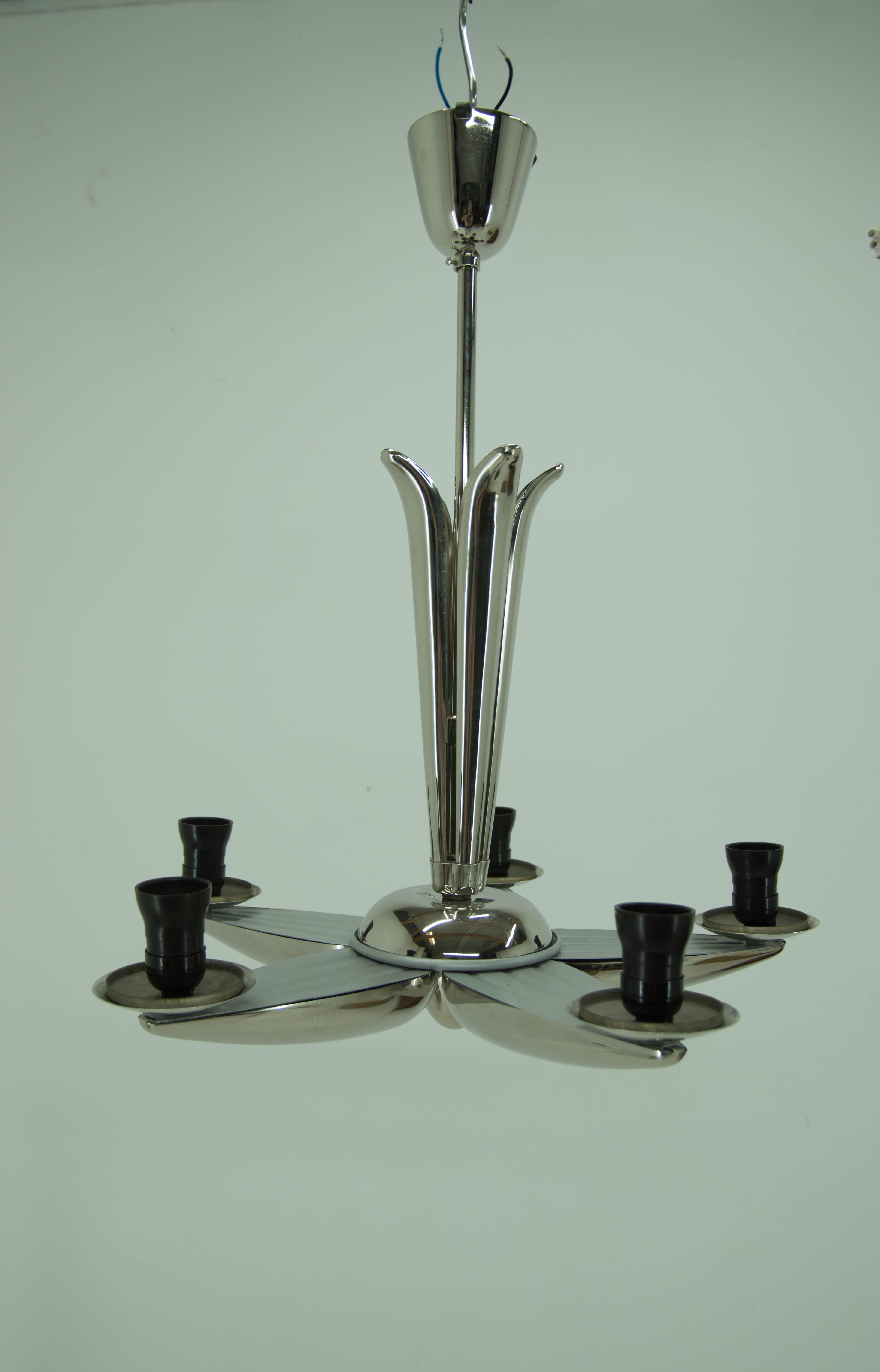 Rare Nickel-Plated Chandelier by Drukov, 1940s For Sale 1