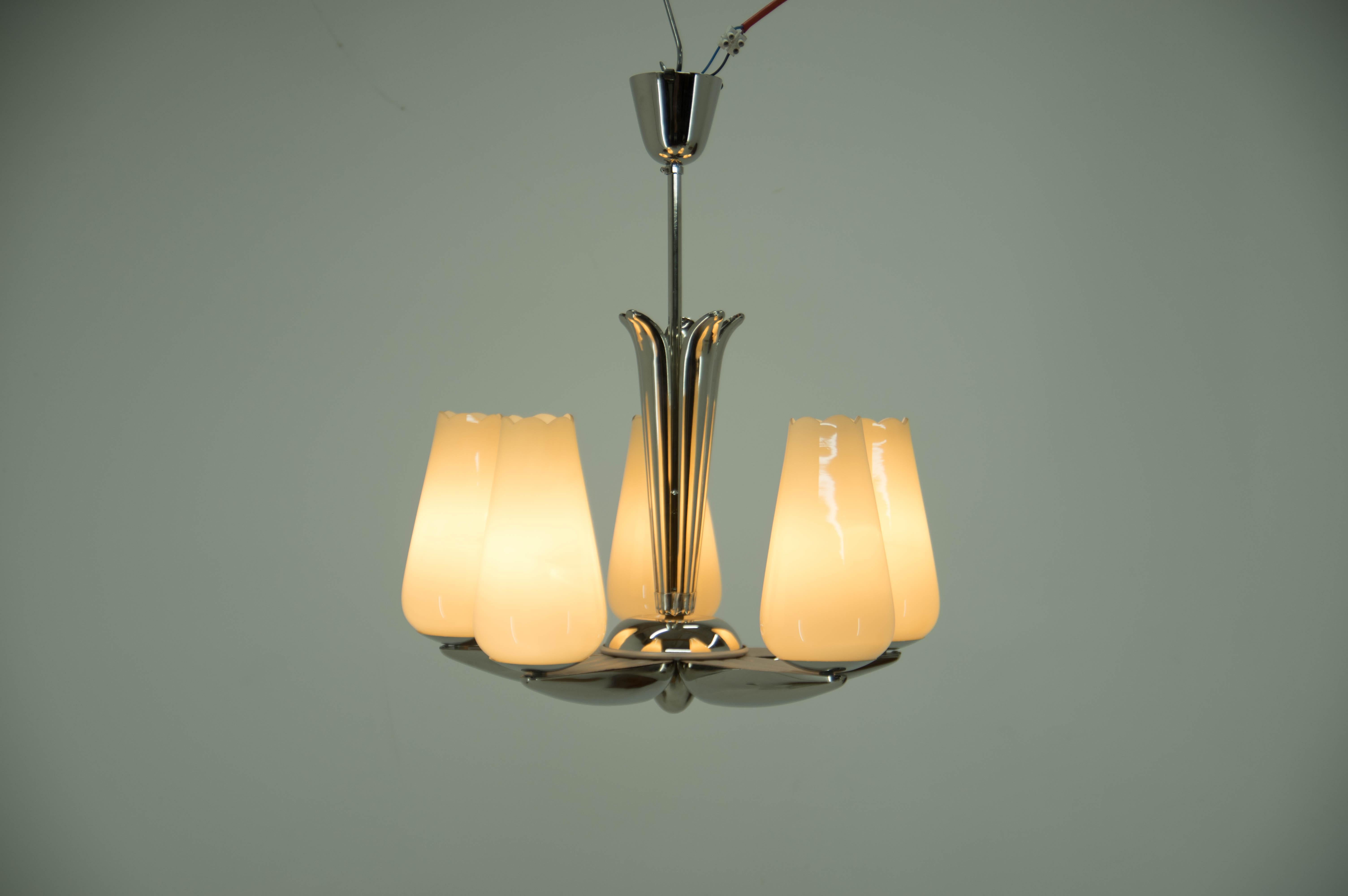 Czech Rare Nickel-Plated Chandelier by Drukov, 1940s For Sale