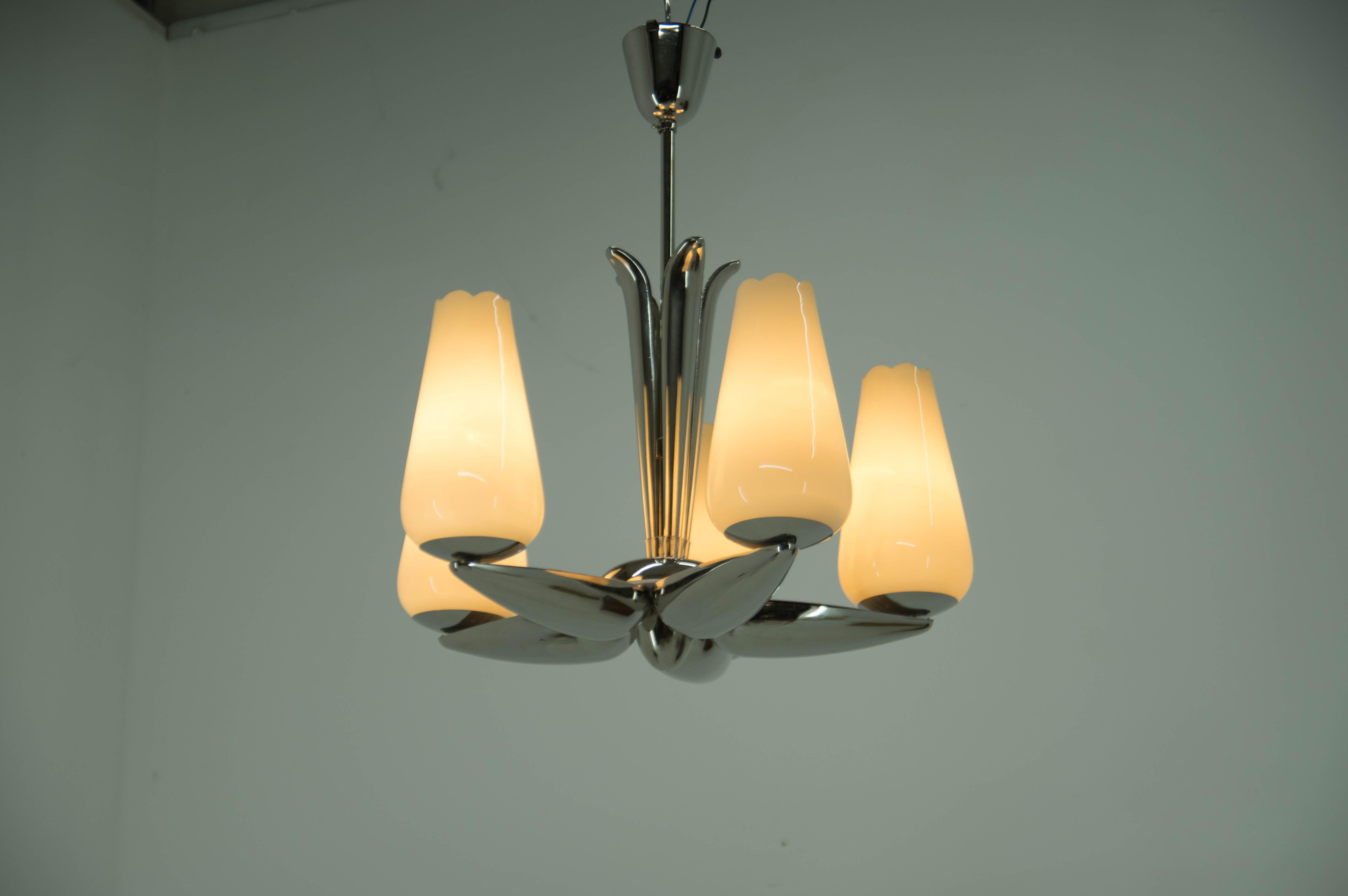 Rare Nickel-Plated Chandelier by Drukov, 1940s In Excellent Condition For Sale In Praha, CZ