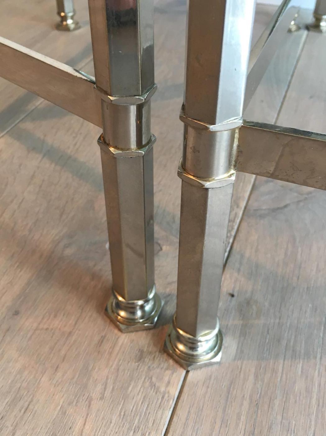 Mid-20th Century Rare Nickeled Tripartite Coffee Table with Glass Tops Lacquered All Around