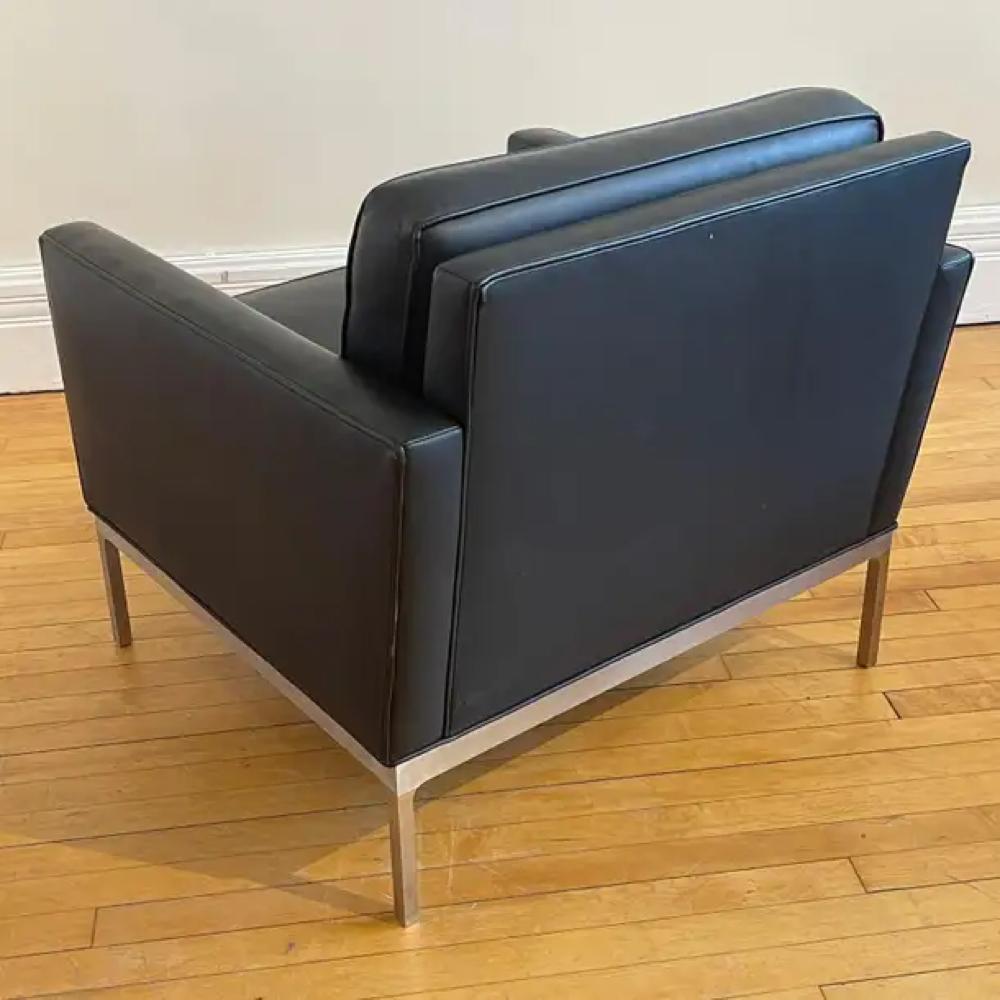 Modern Rare Nicos Zographos Black Leather -Brushed Aiiminum Parsons Club Chairs 4 AVAIL For Sale