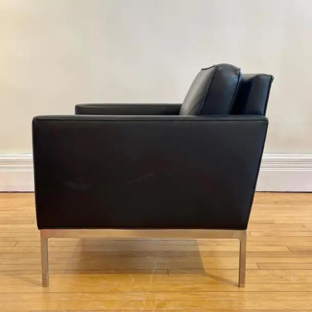American Rare Nicos Zographos Black Leather -Brushed Aiiminum Parsons Club Chairs 4 AVAIL For Sale