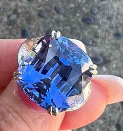 Rare No Heat 33.77 Carat GIA Certified Brilliant Cut Sapphire and Diamond Ring