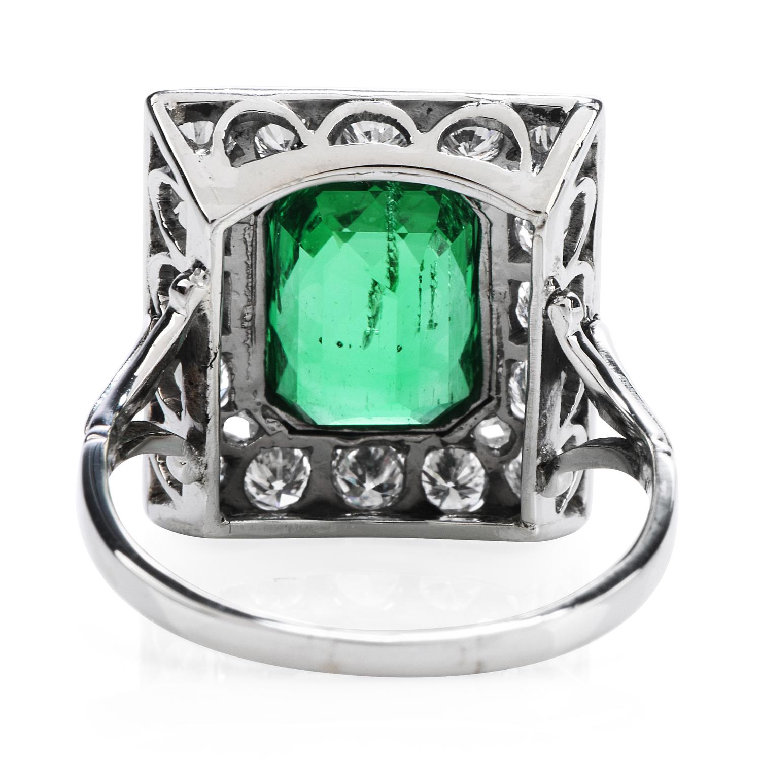 Emerald Cut Rare No Oil 3.94 Carats GIA Colombian Emerald Diamond Ring