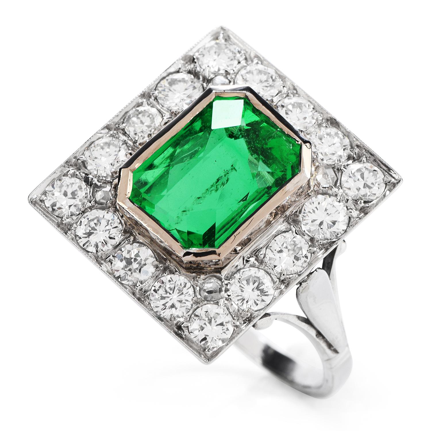 Rare No Oil 3.94 Carats GIA Colombian Emerald Diamond Ring In Excellent Condition In Miami, FL