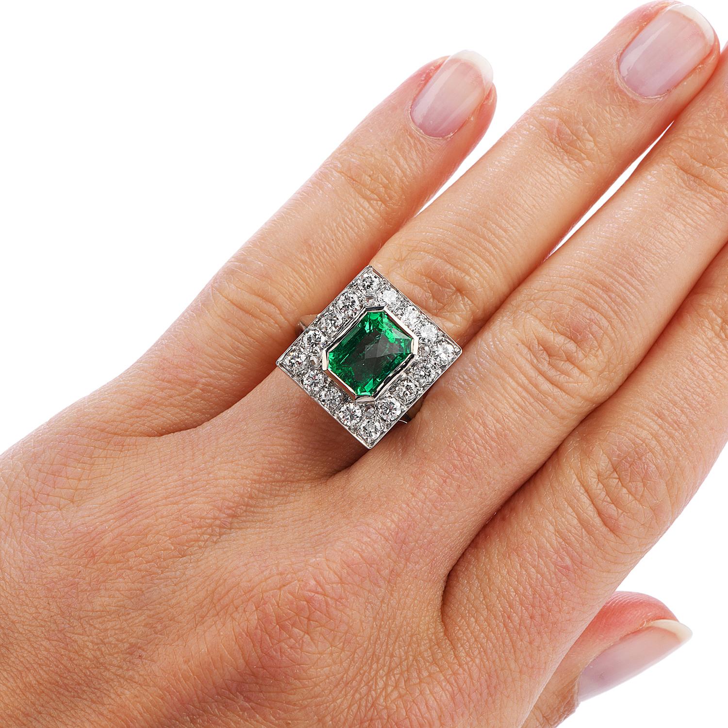 Rare No Oil 3.94 Carats GIA Colombian Emerald Diamond Ring 1