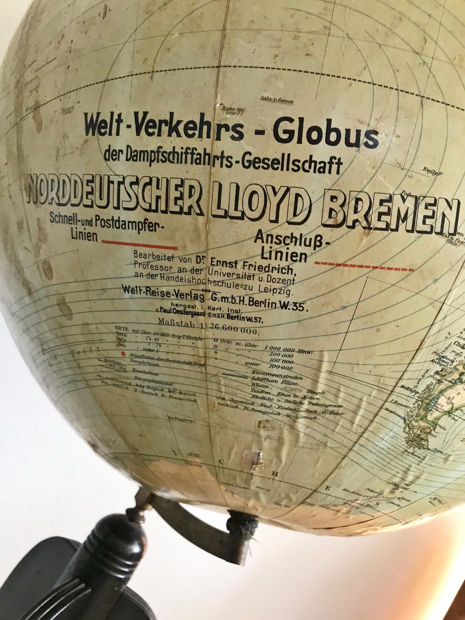 Rare Norddeutscher North German Lloyd Bremen Globe, circa 1910-1912 For Sale 3