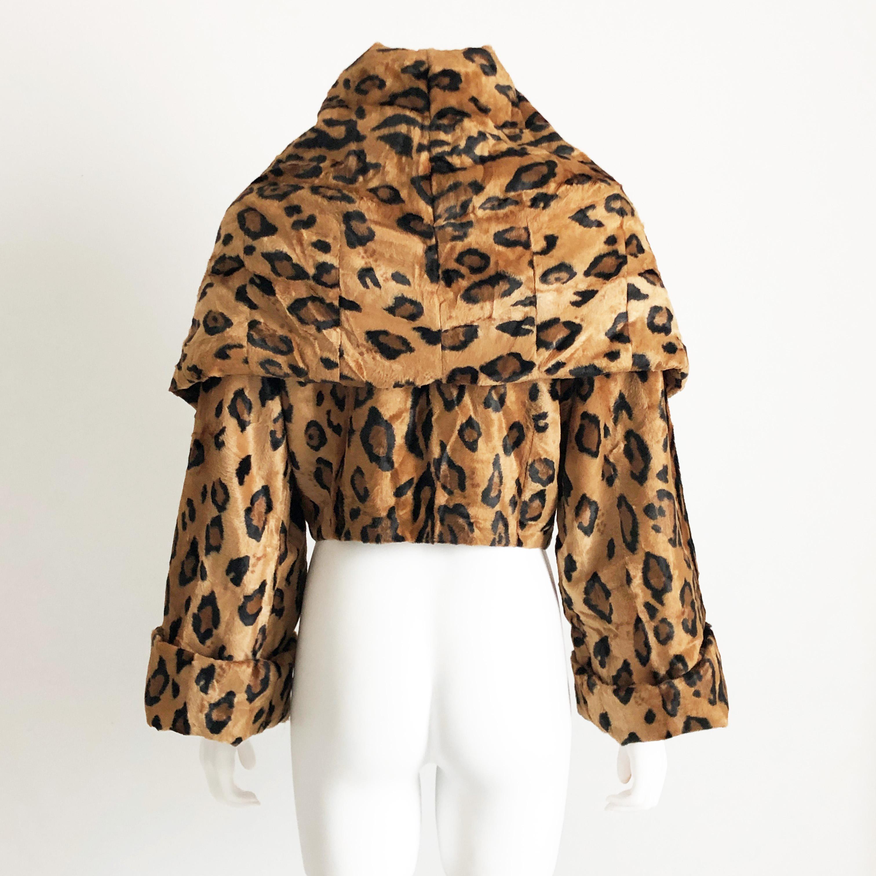 Women's Norma Kamali Jacket Tiger Print Faux Fur with Huge Shawl Collar M Vintage 80s 