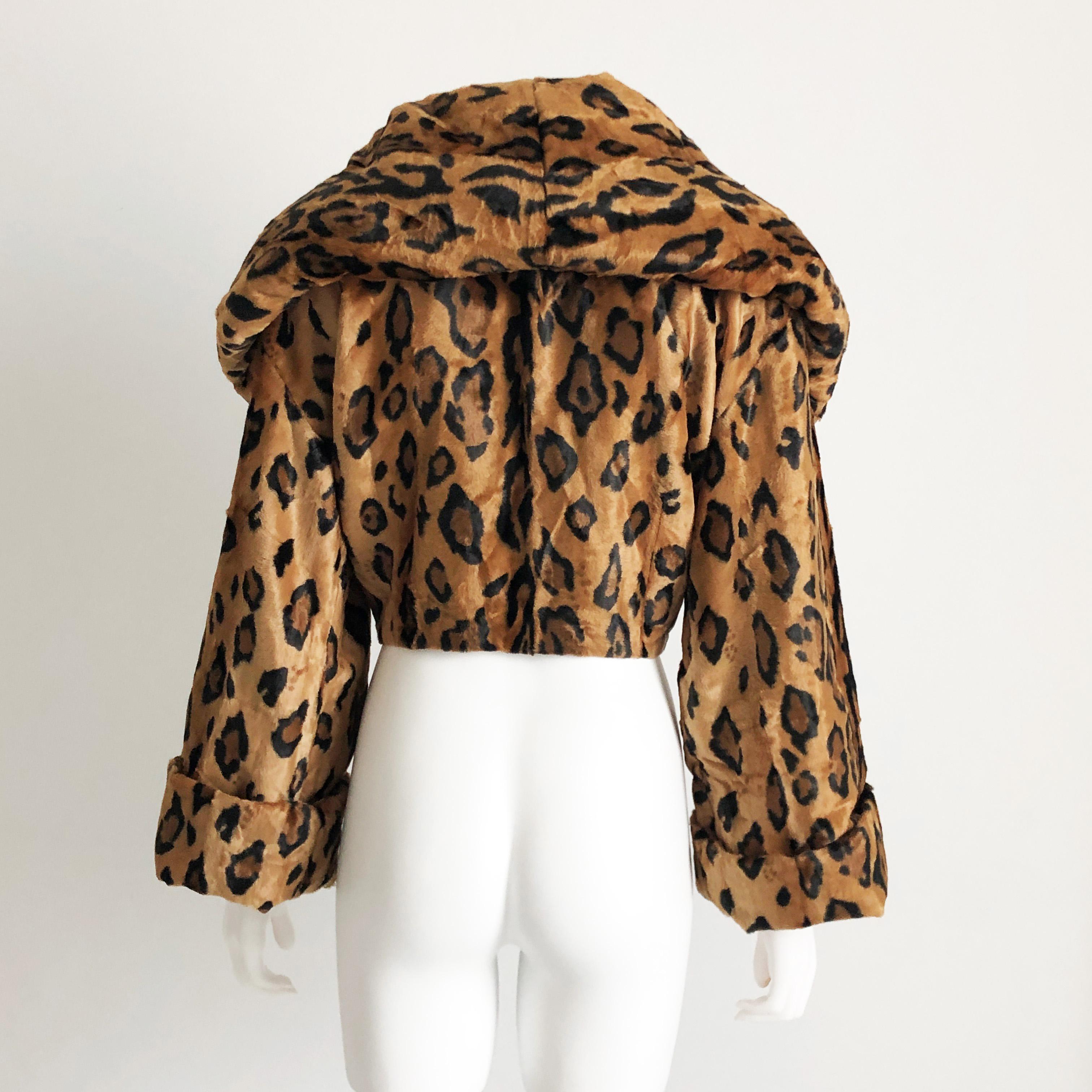 Norma Kamali Jacket Tiger Print Faux Fur with Huge Shawl Collar M Vintage 80s  1