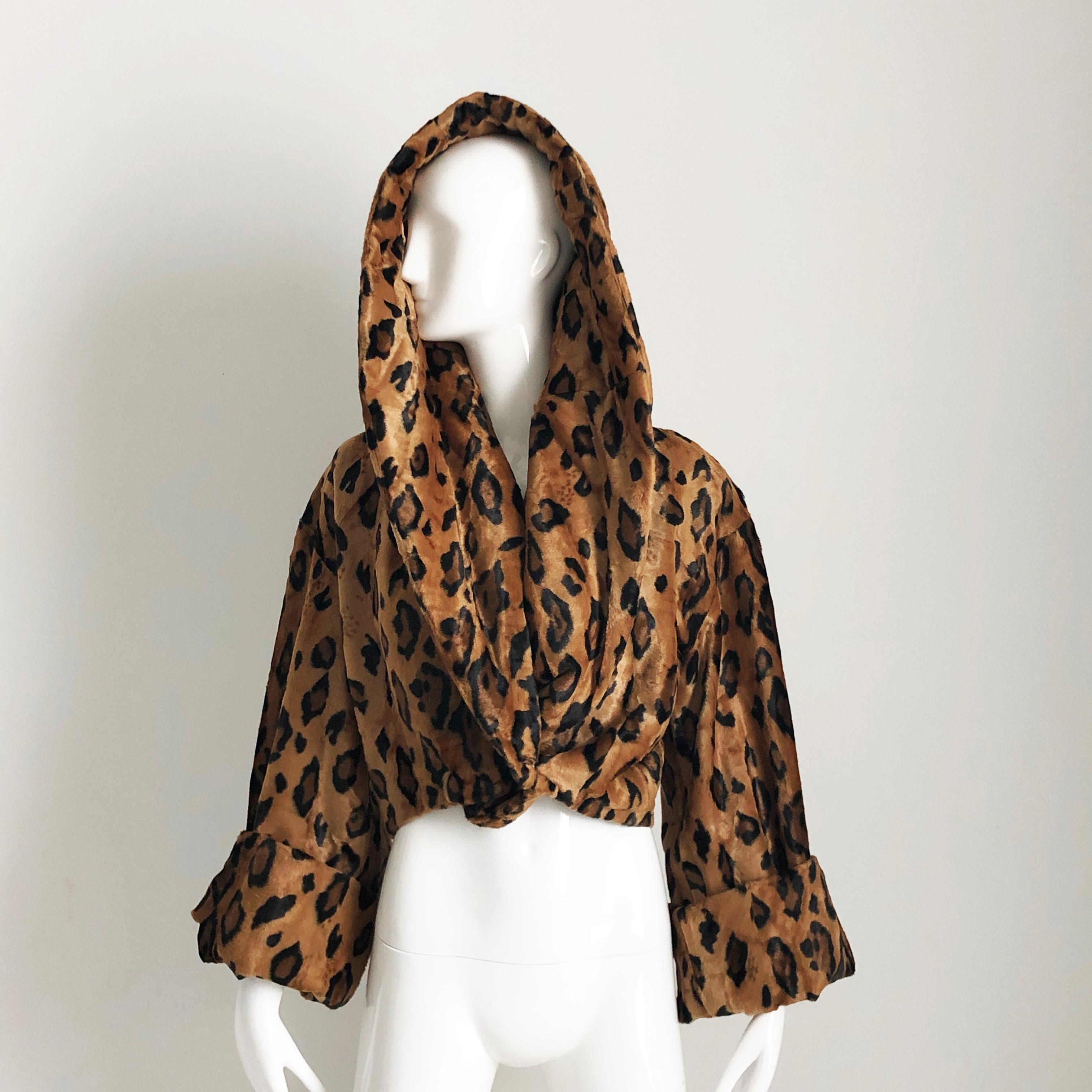 Norma Kamali Jacket Tiger Print Faux Fur with Huge Shawl Collar M Vintage 80s  3