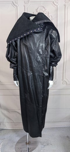 Rare Norma Kamali Leather Snap Trimmed Coat, OMO