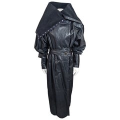 Rare Norma Kamali Leather Snap Trimmed Coat, OMO
