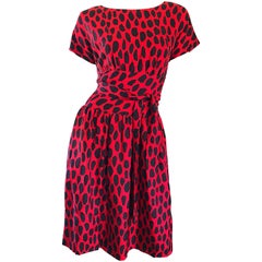 Rare Norman Norell Late 1950s Red + Black Leopard Print Silk Vintage 50s Dress