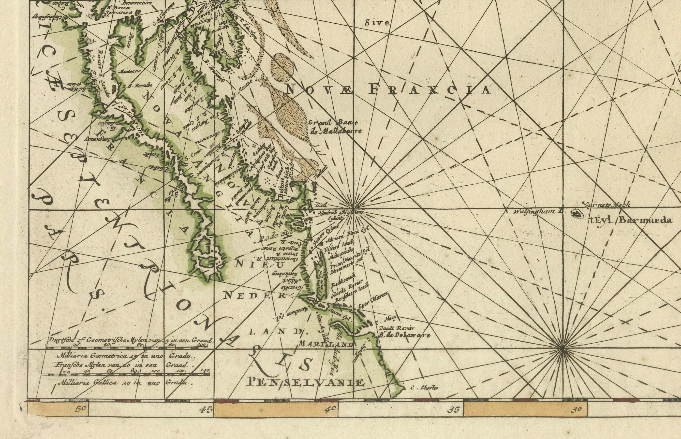 Seltene Karte des Nordatlantiks und der Karibik: Neufundland bis Venezuela, 1745 (Mitte des 18. Jahrhunderts) im Angebot