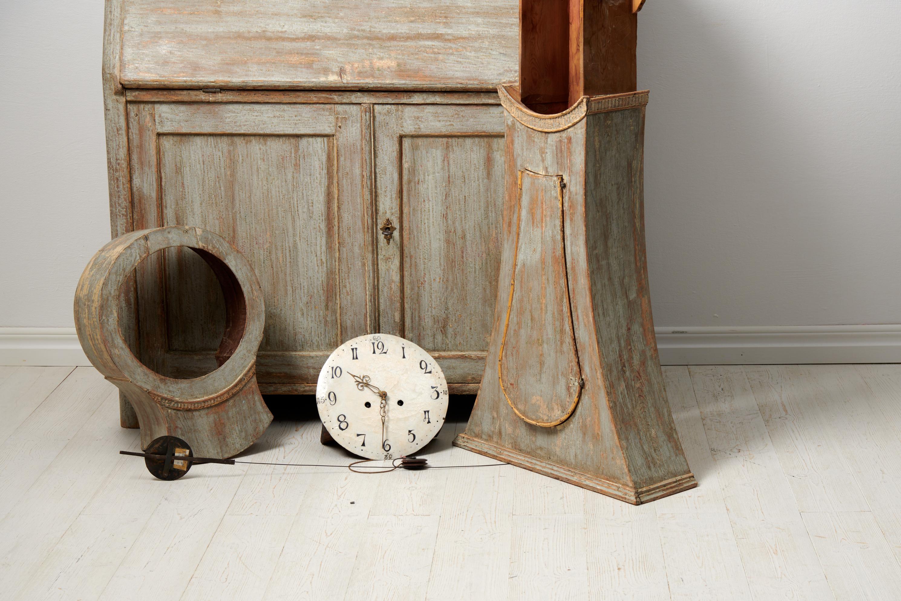Rare Northern Swedish Antique Pine Secretary Clock Desk For Sale 12
