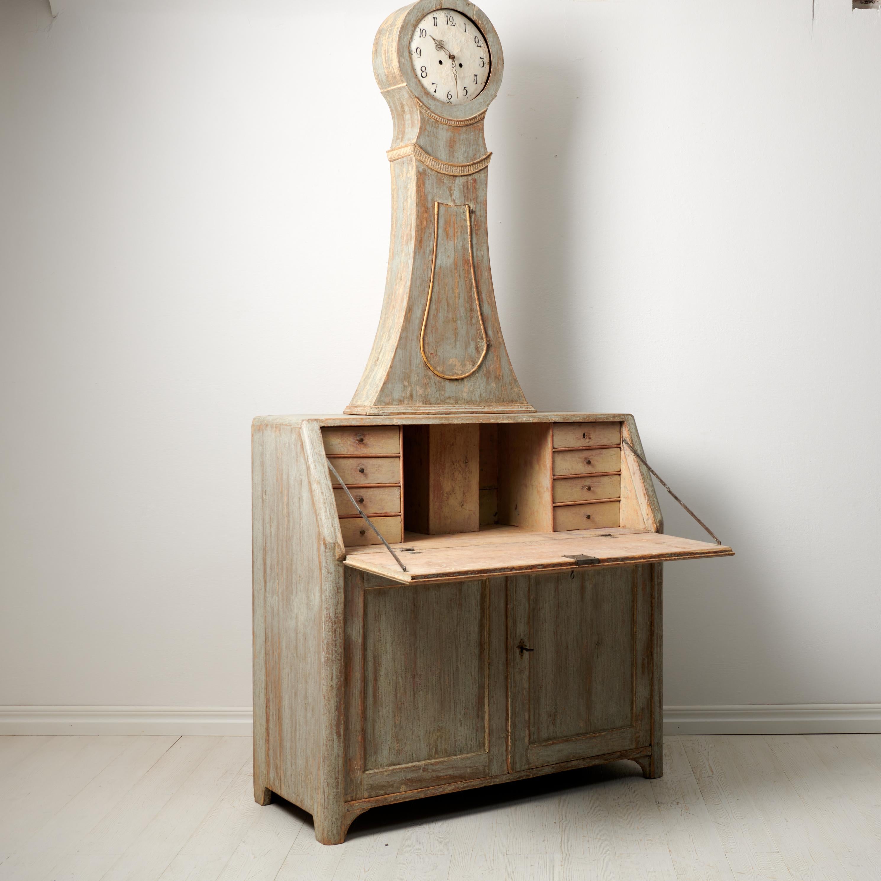 19th Century Rare Northern Swedish Antique Pine Secretary Clock Desk For Sale