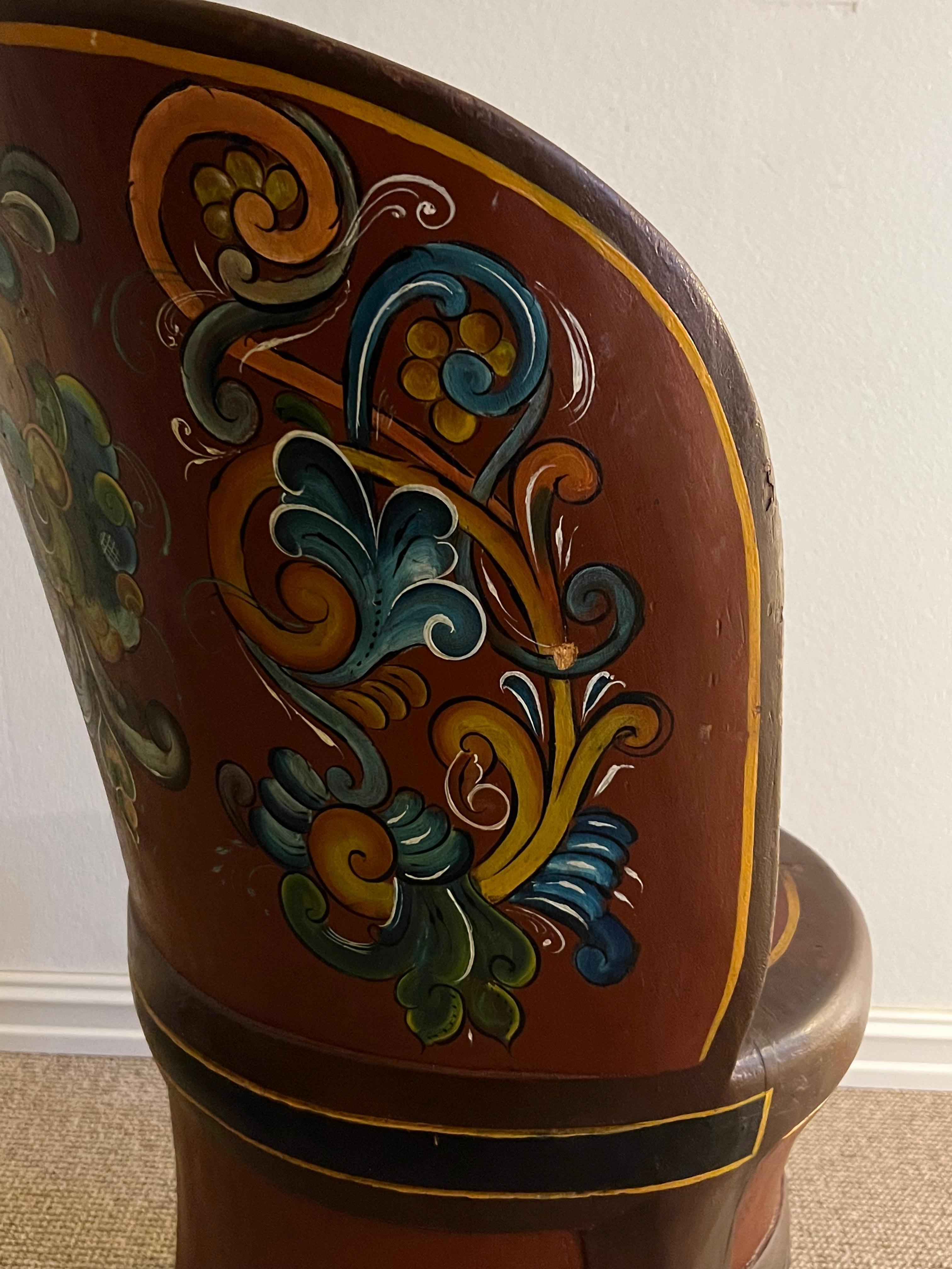 Rare Kubbestol norvégien, Primitive Telemark Rosemaling, Norvège en vente 7