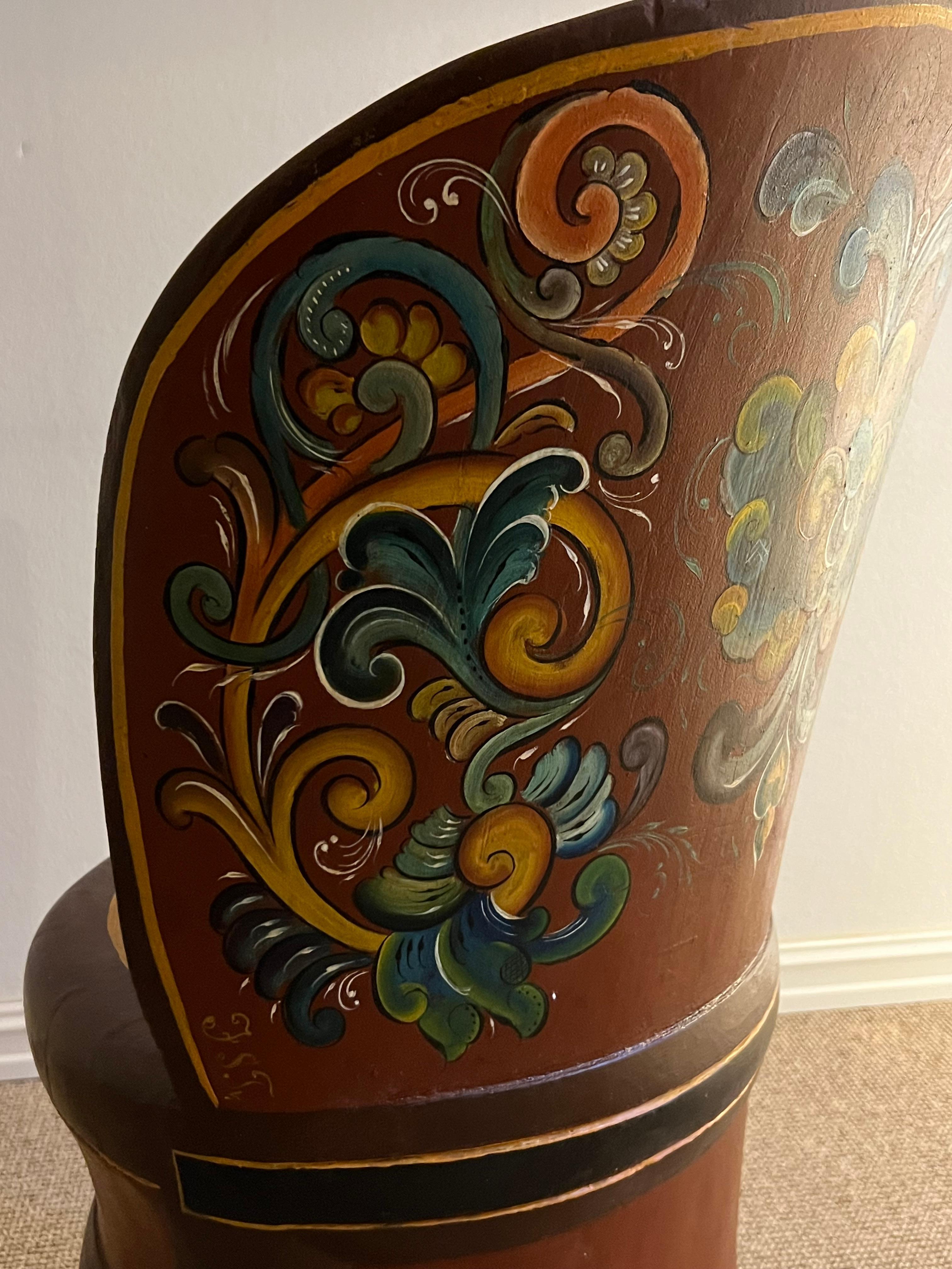 Rare Kubbestol norvégien, Primitive Telemark Rosemaling, Norvège en vente 8